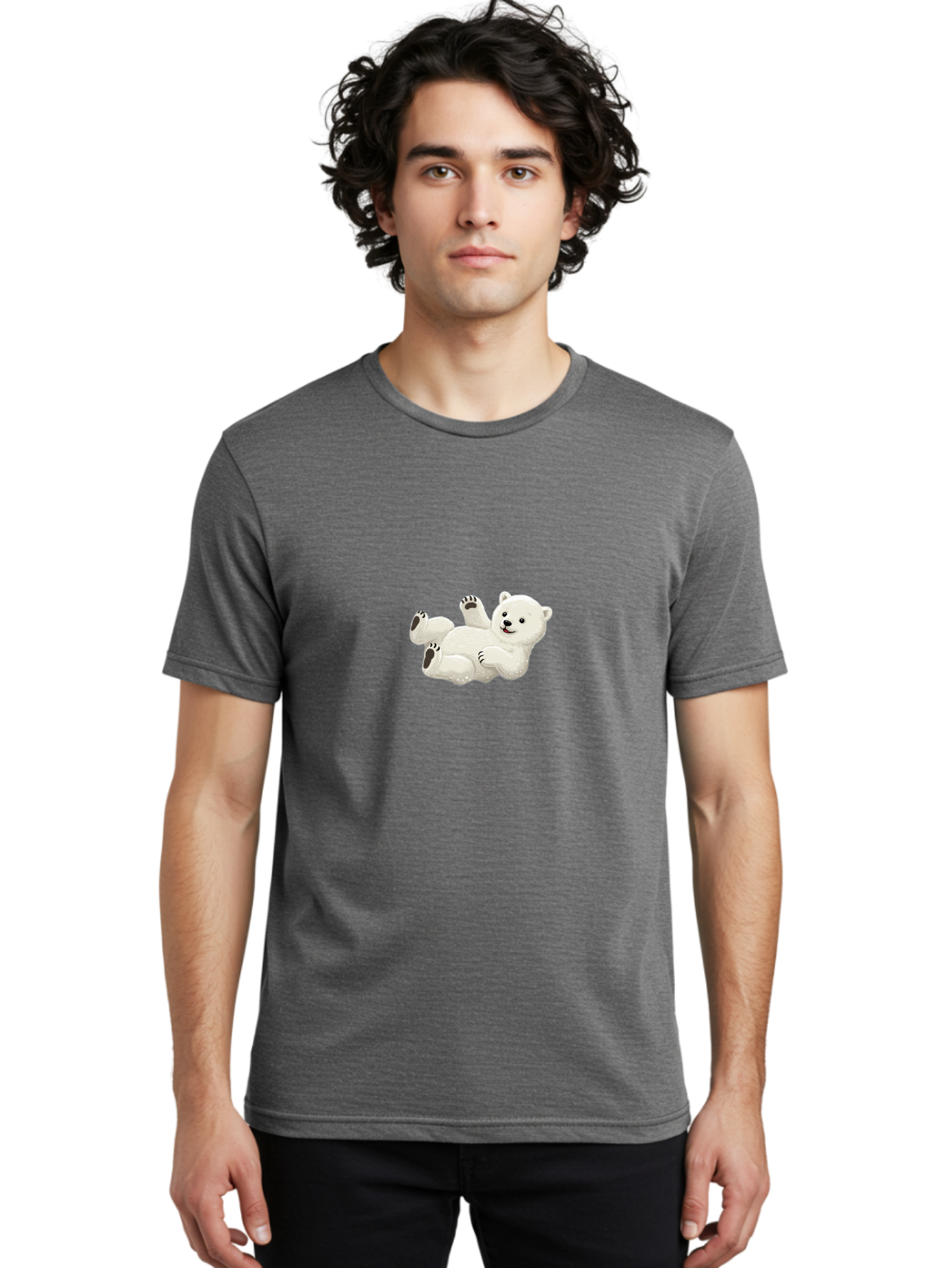 Polar-Bear-9 Men'S Graphic Tee, 100% Cotton, Comfortable Casual Summer Wear, Machine Washable, Polar Bear Lying On Its Back, Playful Pose, Cute Expression, White Fur, Black Nose, Cartoon Style, Adorable Animal, Funny Character, Bae646