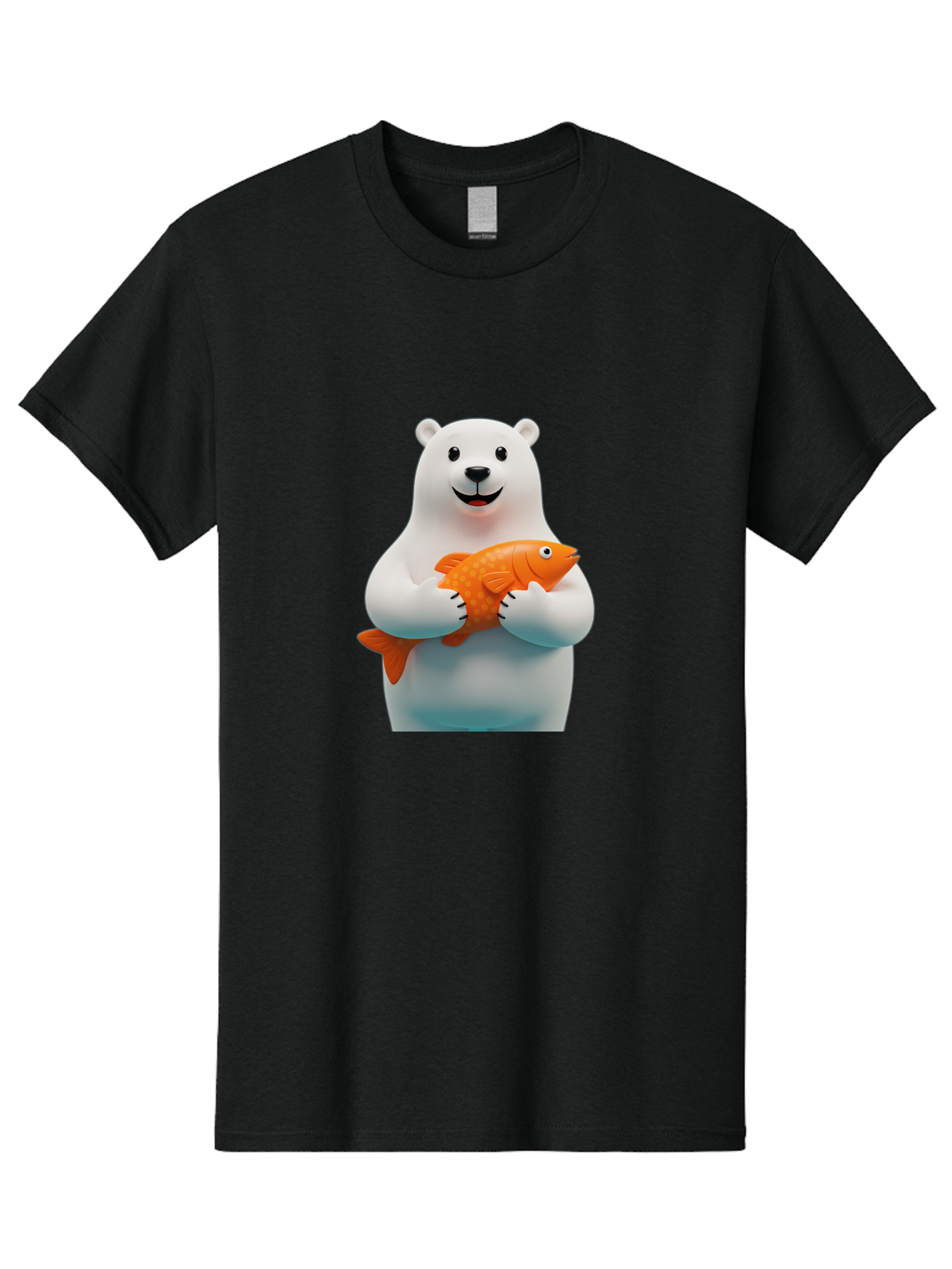 Polar-Bear-Holding-Fish Men'S Graphic Tee, 100% Cotton, Comfortable Casual Summer Wear, Machine Washable, White Polar Bear, Orange Fish, Cartoon Character, Smiling Bear, Holding A Fish, Kawaii Animal, 3D Illustration, Cute Bear, Bae649