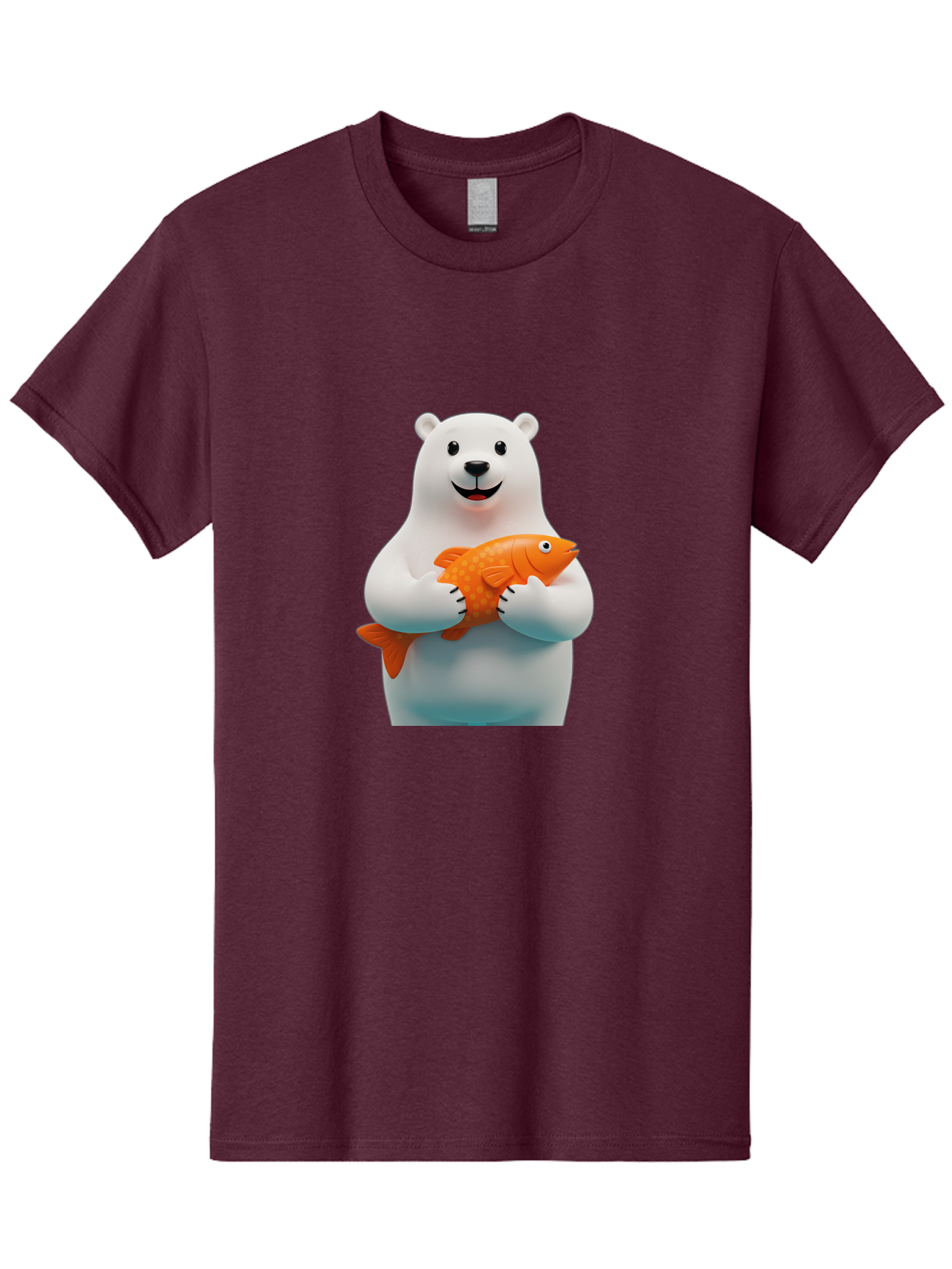 Polar-Bear-Holding-Fish Men'S Graphic Tee, 100% Cotton, Comfortable Casual Summer Wear, Machine Washable, White Polar Bear, Orange Fish, Cartoon Character, Smiling Bear, Holding A Fish, Kawaii Animal, 3D Illustration, Cute Bear, Bae649