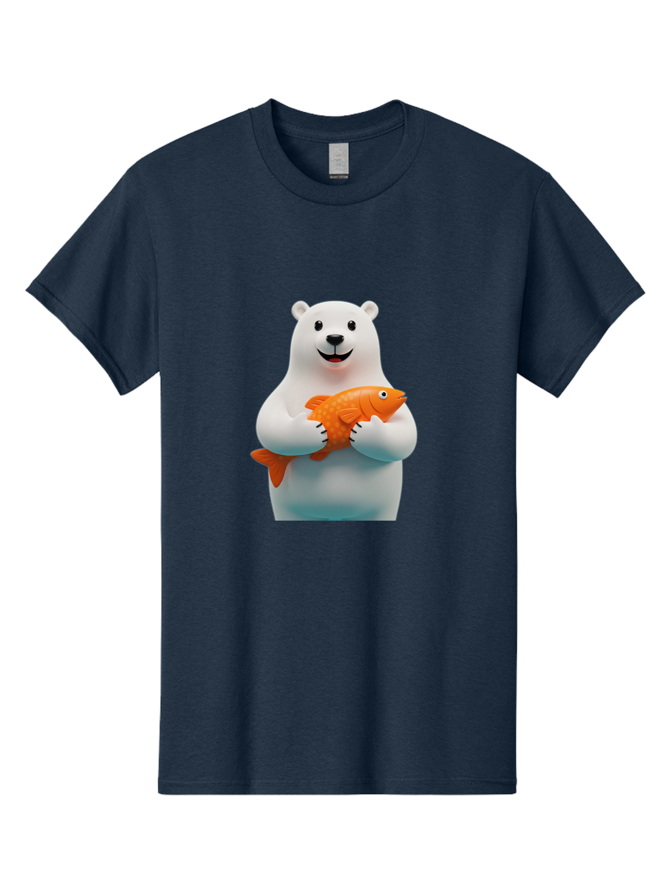 Polar-Bear-Holding-Fish Men'S Graphic Tee, 100% Cotton, Comfortable Casual Summer Wear, Machine Washable, White Polar Bear, Orange Fish, Cartoon Character, Smiling Bear, Holding A Fish, Kawaii Animal, 3D Illustration, Cute Bear, Bae649