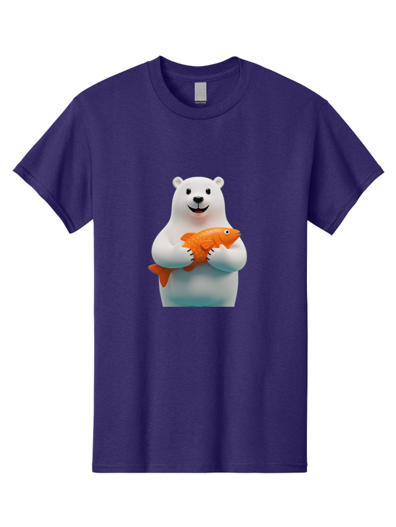 Polar-Bear-Holding-Fish Men'S Graphic Tee, 100% Cotton, Comfortable Casual Summer Wear, Machine Washable, White Polar Bear, Orange Fish, Cartoon Character, Smiling Bear, Holding A Fish, Kawaii Animal, 3D Illustration, Cute Bear, Bae649