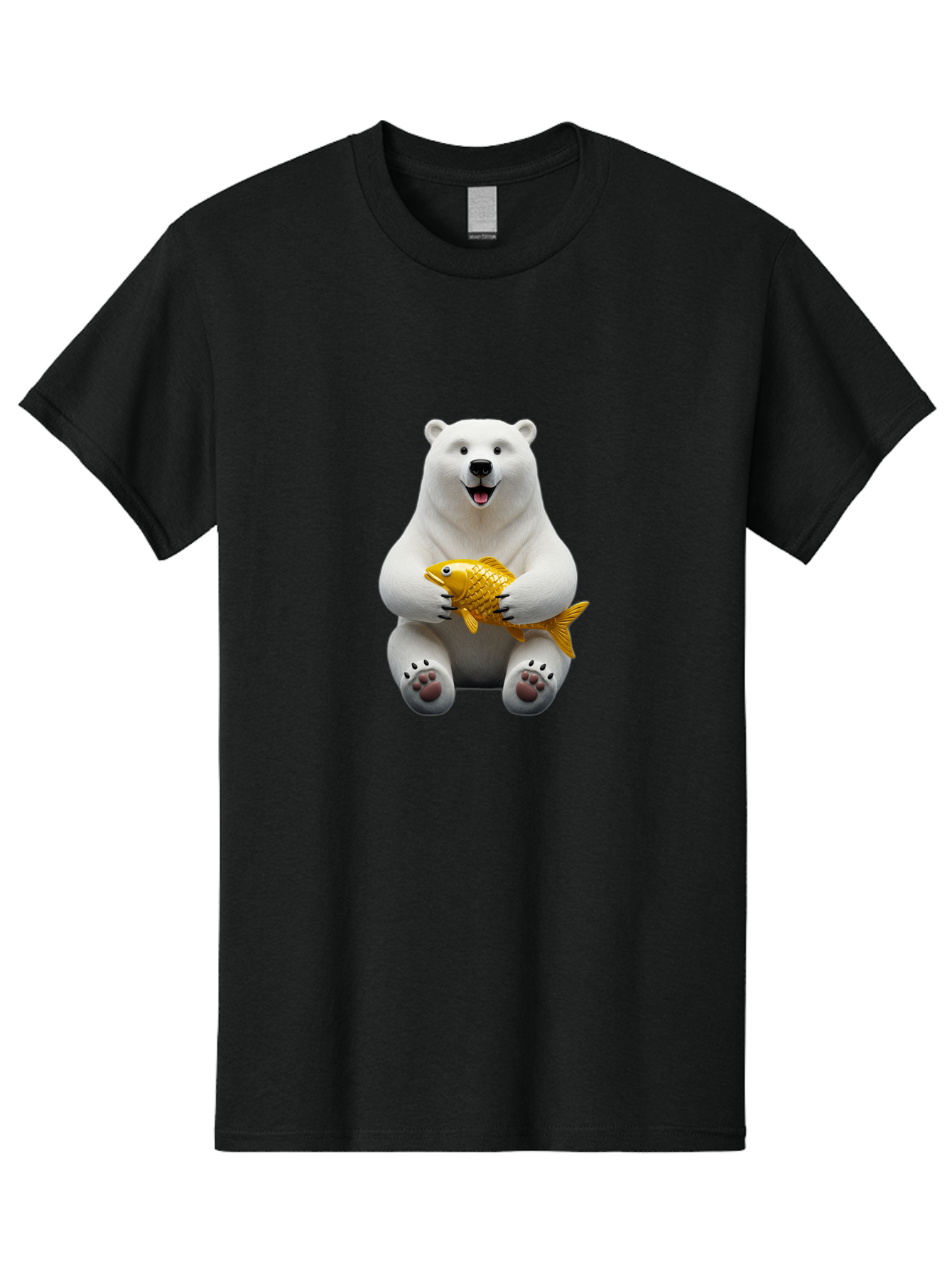 Polar-Bear-Holding-Goldfish Men'S Graphic Tee, 100% Cotton, Comfortable Casual Summer Wear, Machine Washable, Polar Bear Holding Golden Fish, Cute Bear, Happy Animal, Wildlife Scene, Cartoon Character, Playful Creature, 3D Illustration, Bae650