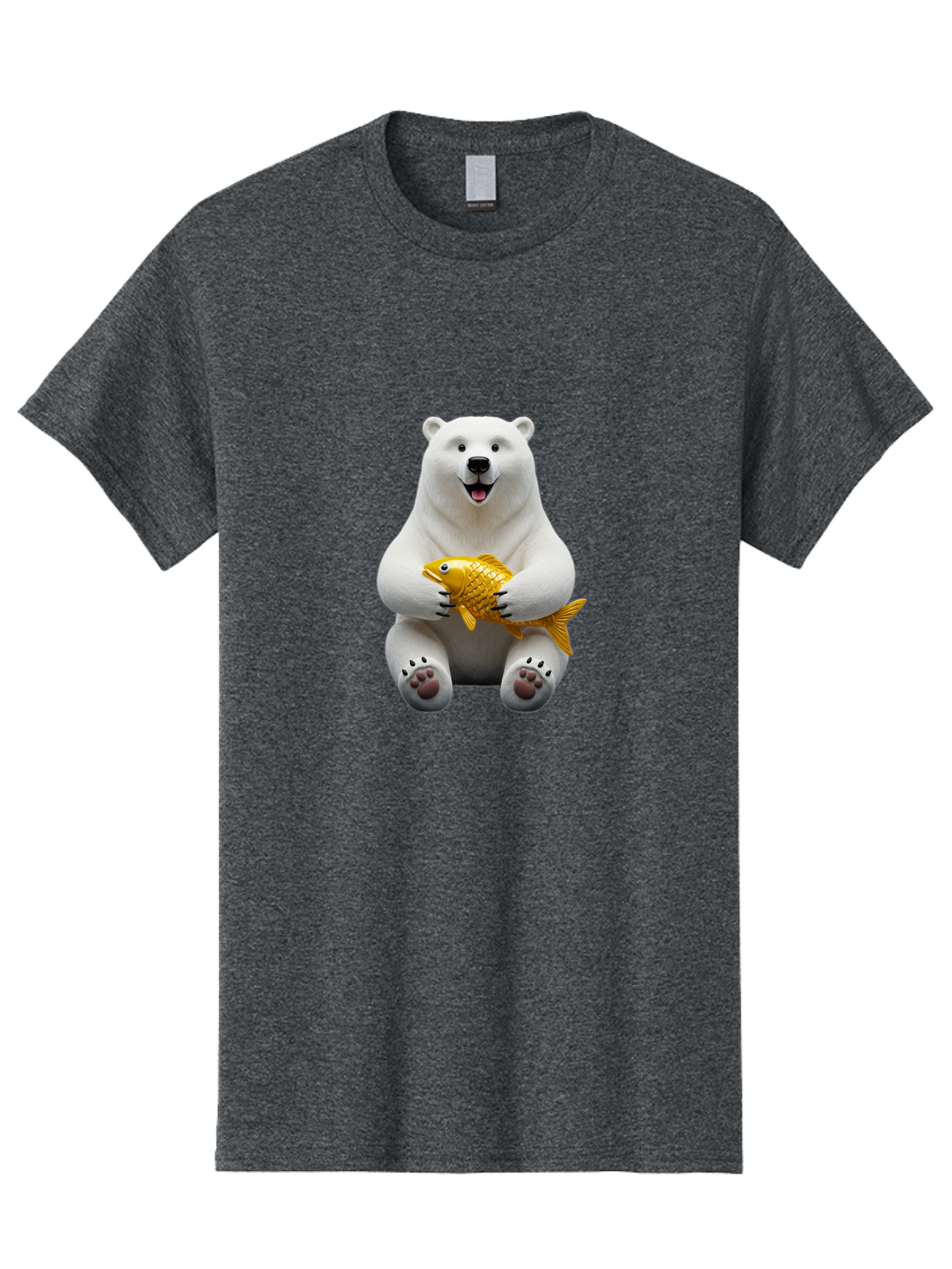 Polar-Bear-Holding-Goldfish Men'S Graphic Tee, 100% Cotton, Comfortable Casual Summer Wear, Machine Washable, Polar Bear Holding Golden Fish, Cute Bear, Happy Animal, Wildlife Scene, Cartoon Character, Playful Creature, 3D Illustration, Bae650