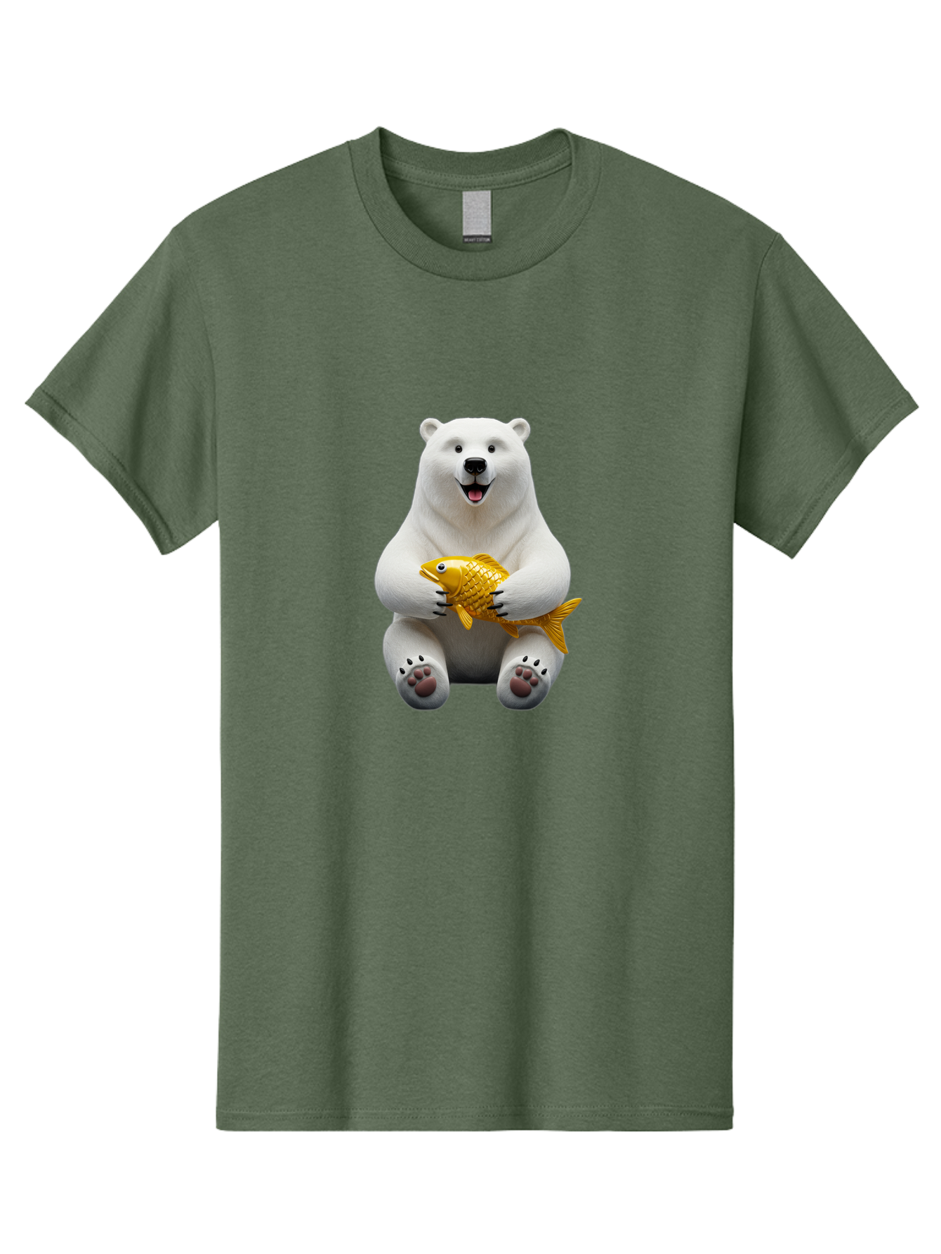 Polar-Bear-Holding-Goldfish Men'S Graphic Tee, 100% Cotton, Comfortable Casual Summer Wear, Machine Washable, Polar Bear Holding Golden Fish, Cute Bear, Happy Animal, Wildlife Scene, Cartoon Character, Playful Creature, 3D Illustration, Bae650