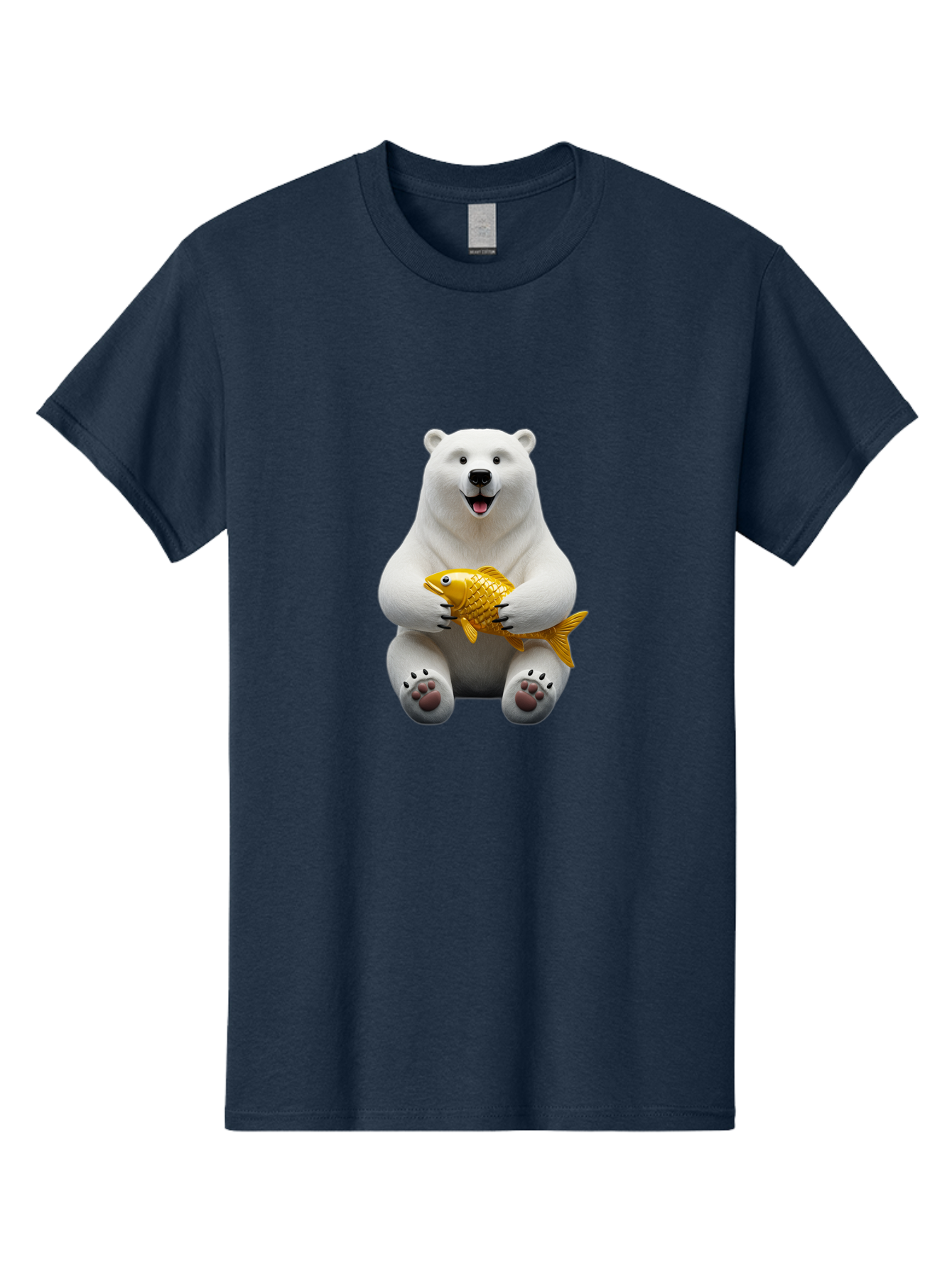 Polar-Bear-Holding-Goldfish Men'S Graphic Tee, 100% Cotton, Comfortable Casual Summer Wear, Machine Washable, Polar Bear Holding Golden Fish, Cute Bear, Happy Animal, Wildlife Scene, Cartoon Character, Playful Creature, 3D Illustration, Bae650