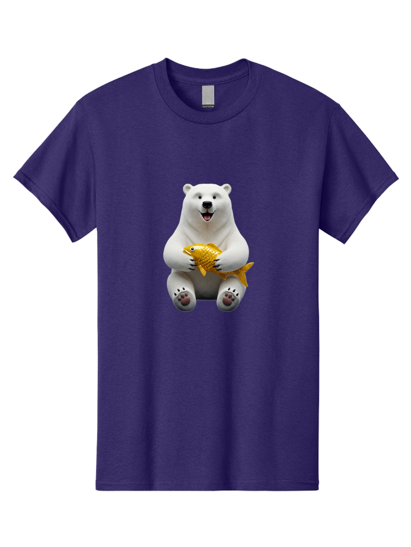 Polar-Bear-Holding-Goldfish Men'S Graphic Tee, 100% Cotton, Comfortable Casual Summer Wear, Machine Washable, Polar Bear Holding Golden Fish, Cute Bear, Happy Animal, Wildlife Scene, Cartoon Character, Playful Creature, 3D Illustration, Bae650