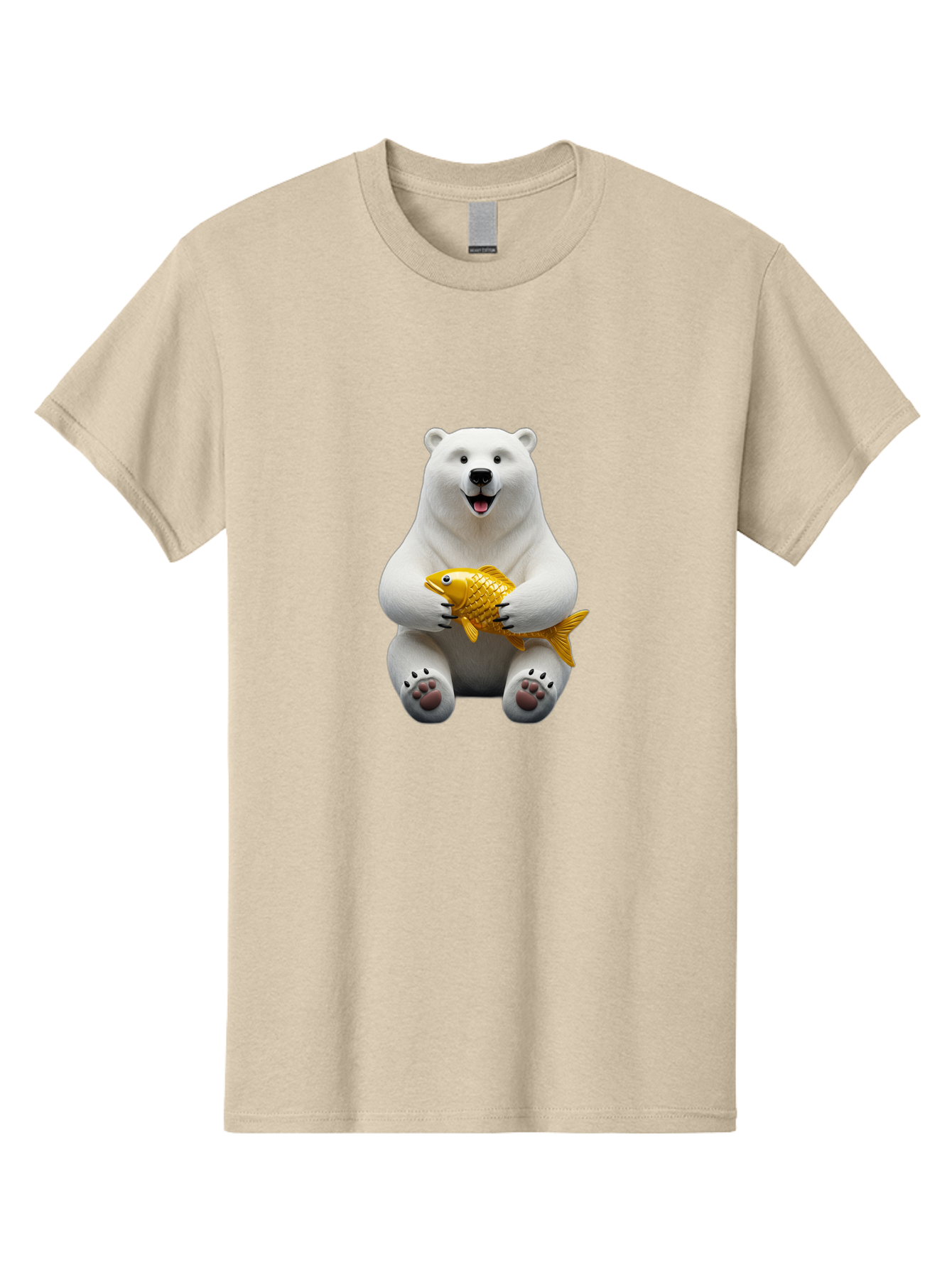 Polar-Bear-Holding-Goldfish Men'S Graphic Tee, 100% Cotton, Comfortable Casual Summer Wear, Machine Washable, Polar Bear Holding Golden Fish, Cute Bear, Happy Animal, Wildlife Scene, Cartoon Character, Playful Creature, 3D Illustration, Bae650
