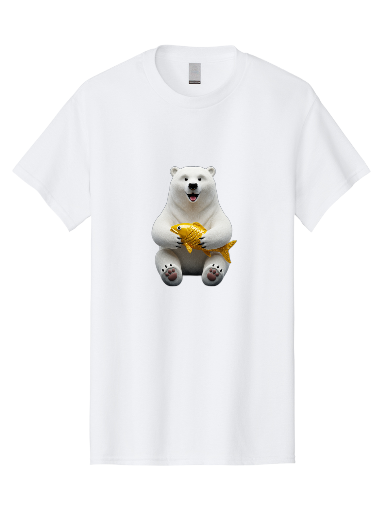 Polar-Bear-Holding-Goldfish Men'S Graphic Tee, 100% Cotton, Comfortable Casual Summer Wear, Machine Washable, Polar Bear Holding Golden Fish, Cute Bear, Happy Animal, Wildlife Scene, Cartoon Character, Playful Creature, 3D Illustration, Bae650