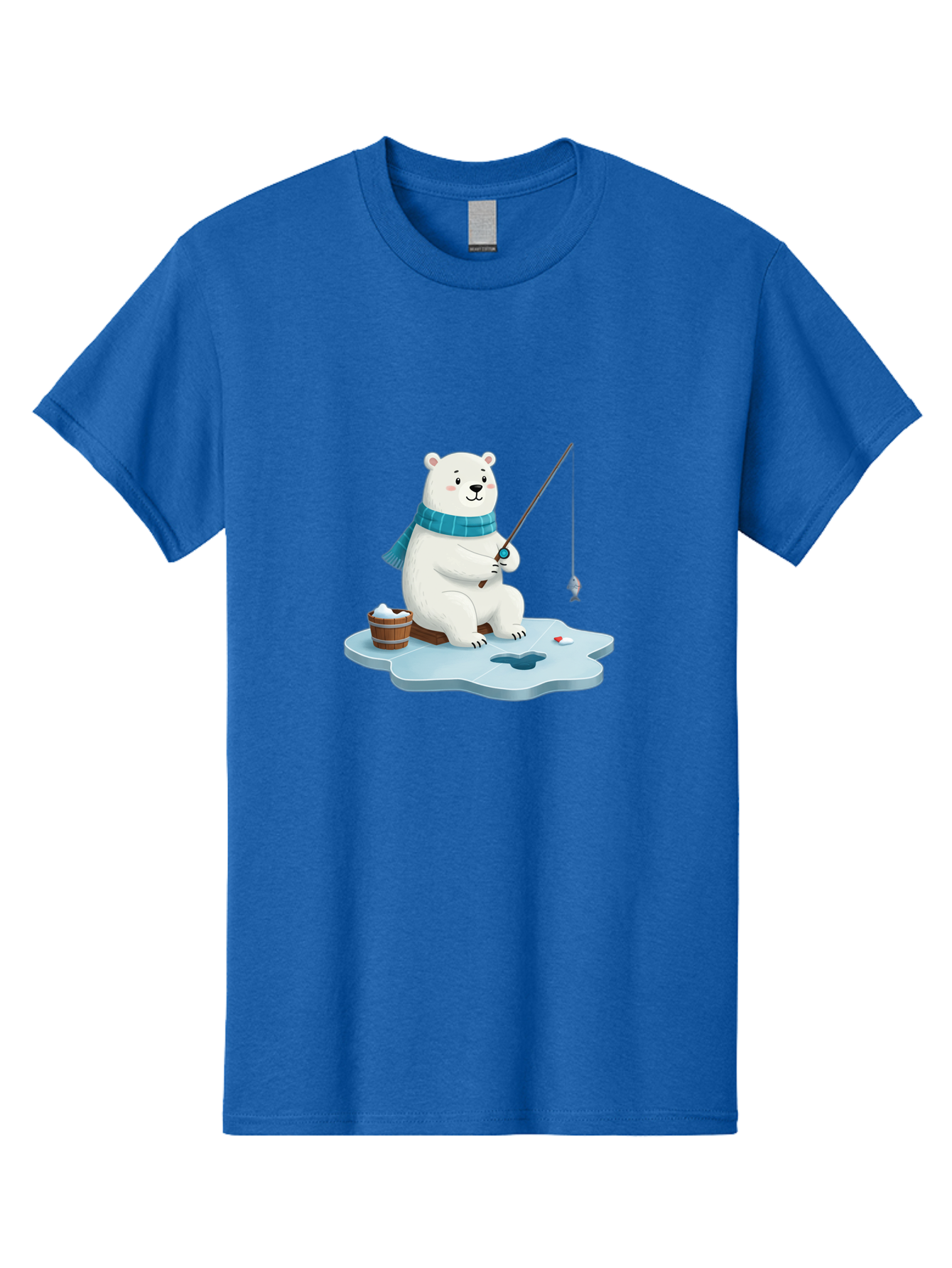 Polar-Bear-Ice-Fishing Men'S Graphic Tee, 100% Cotton, Comfortable Casual Summer Wear, Machine Washable, Polar Bear Ice Fishing, Cartoon Polar Bear, Fishing Rod, Winter Activity, Arctic Scene, Ice Hole, Fishing Bucket, Winter Fun, Bae651