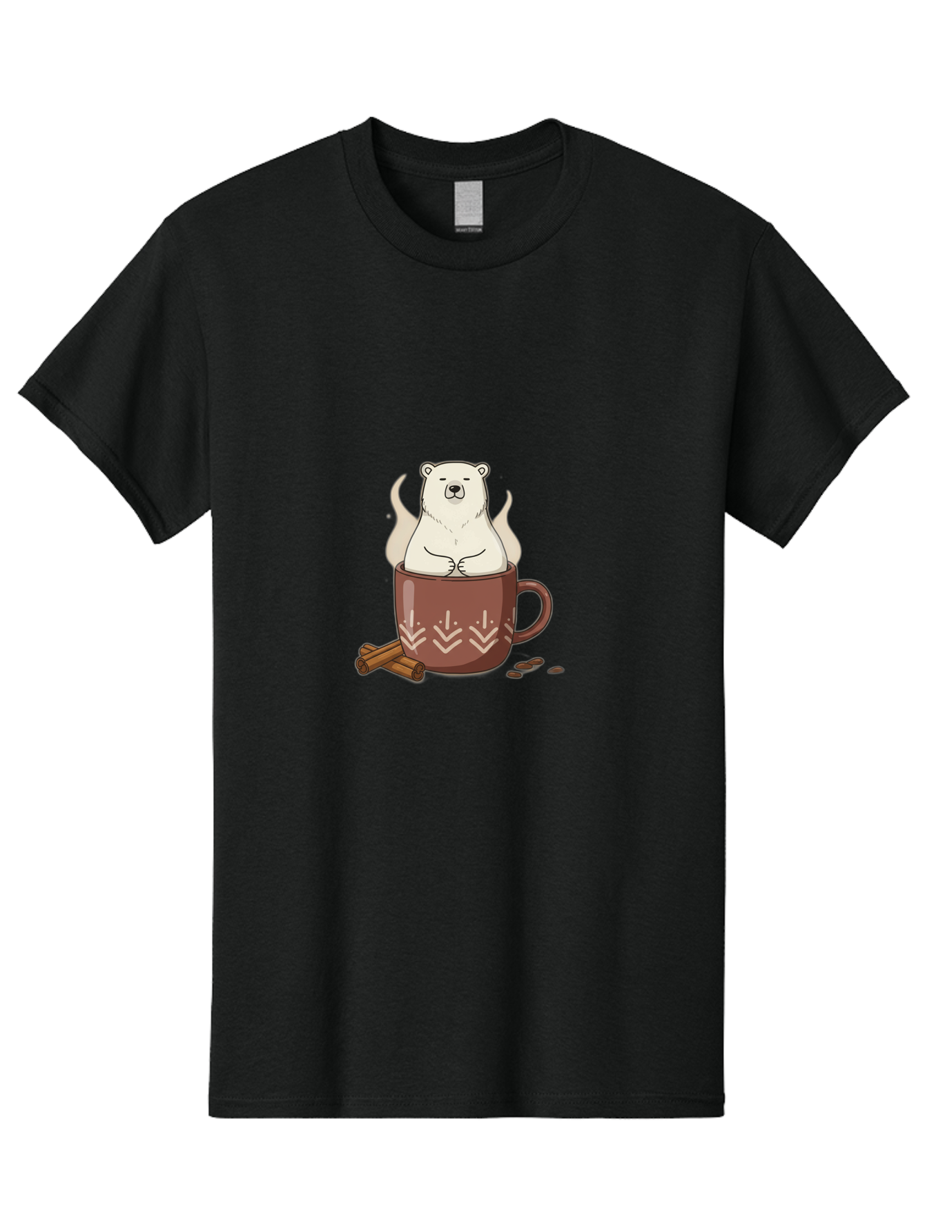 Polar-Bear-In-Coffee-Mug-1 Men'S Graphic Tee, 100% Cotton, Comfortable Casual Summer Wear, Machine Washable, Polar Bear In A Cup, Coffee Lover, Cinnamon Sticks, Coffee Beans, Relaxing Bear, Cute Cartoon, Steaming Hot Coffee, Winter Warmth, Bae652