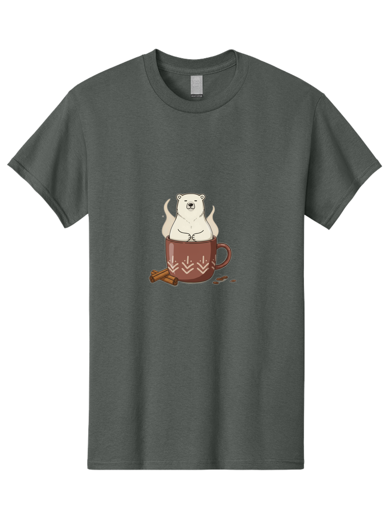 Polar-Bear-In-Coffee-Mug-1 Men'S Graphic Tee, 100% Cotton, Comfortable Casual Summer Wear, Machine Washable, Polar Bear In A Cup, Coffee Lover, Cinnamon Sticks, Coffee Beans, Relaxing Bear, Cute Cartoon, Steaming Hot Coffee, Winter Warmth, Bae652