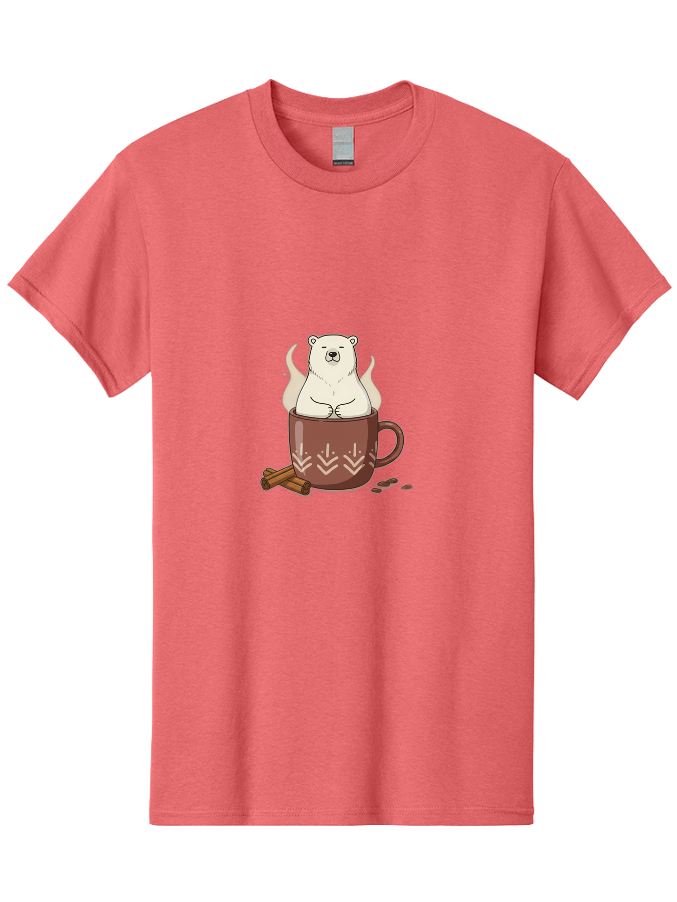 Polar-Bear-In-Coffee-Mug-1 Men'S Graphic Tee, 100% Cotton, Comfortable Casual Summer Wear, Machine Washable, Polar Bear In A Cup, Coffee Lover, Cinnamon Sticks, Coffee Beans, Relaxing Bear, Cute Cartoon, Steaming Hot Coffee, Winter Warmth, Bae652