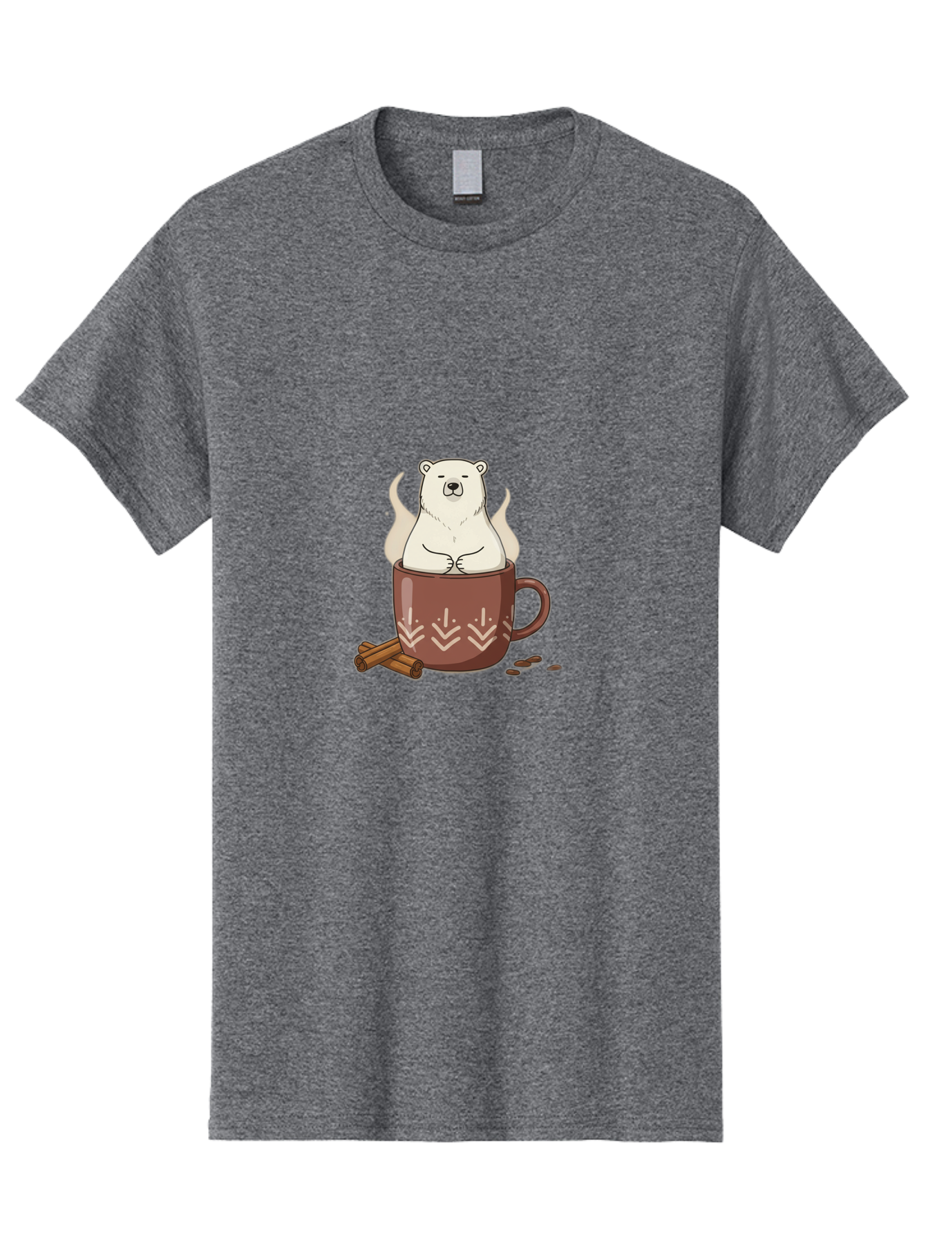 Polar-Bear-In-Coffee-Mug-1 Men'S Graphic Tee, 100% Cotton, Comfortable Casual Summer Wear, Machine Washable, Polar Bear In A Cup, Coffee Lover, Cinnamon Sticks, Coffee Beans, Relaxing Bear, Cute Cartoon, Steaming Hot Coffee, Winter Warmth, Bae652
