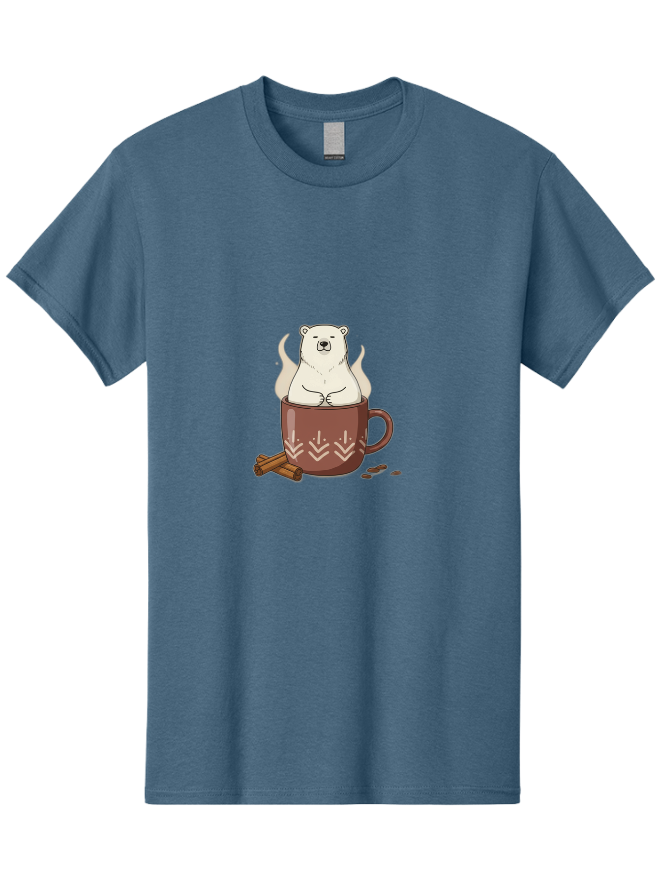 Polar-Bear-In-Coffee-Mug-1 Men'S Graphic Tee, 100% Cotton, Comfortable Casual Summer Wear, Machine Washable, Polar Bear In A Cup, Coffee Lover, Cinnamon Sticks, Coffee Beans, Relaxing Bear, Cute Cartoon, Steaming Hot Coffee, Winter Warmth, Bae652