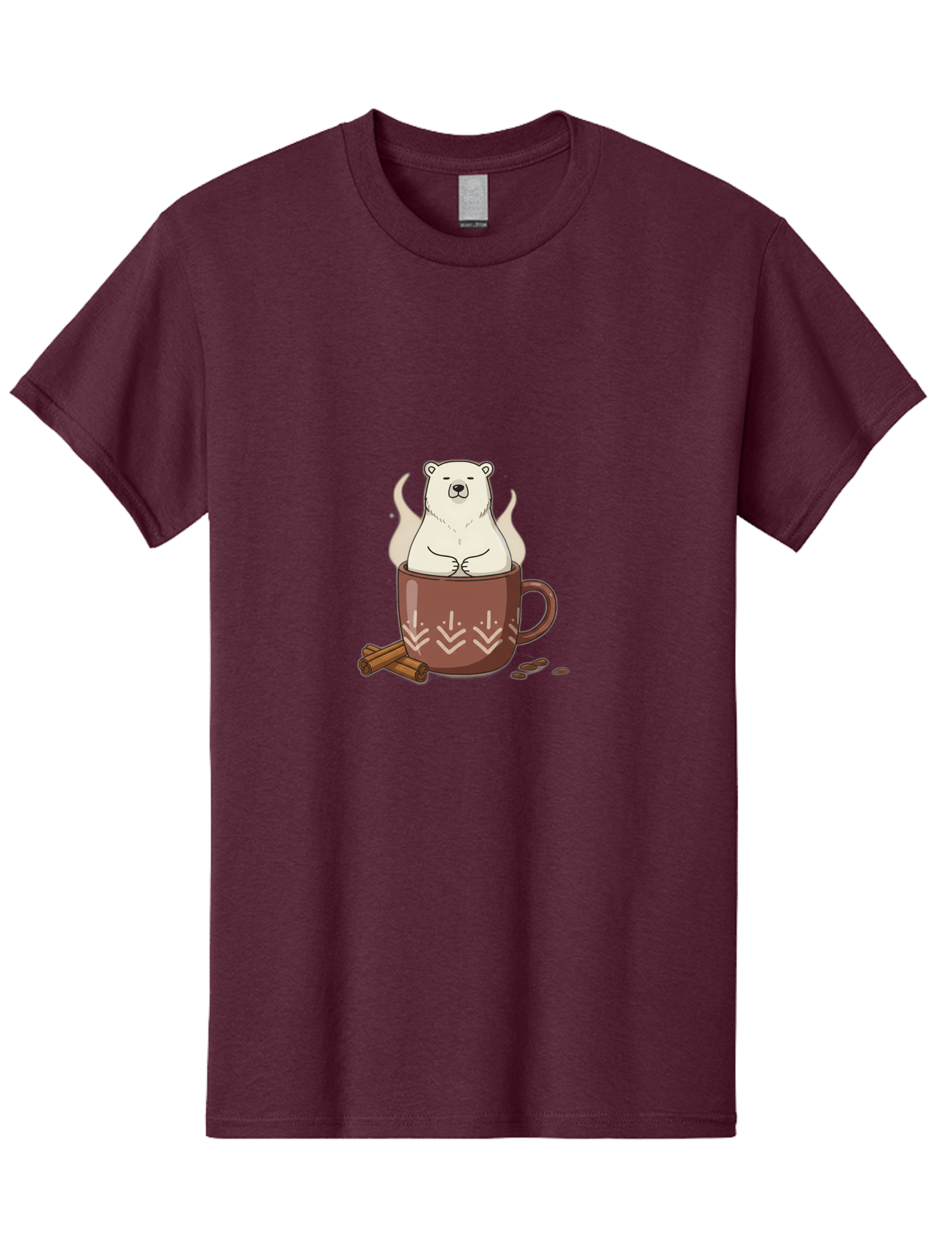 Polar-Bear-In-Coffee-Mug-1 Men'S Graphic Tee, 100% Cotton, Comfortable Casual Summer Wear, Machine Washable, Polar Bear In A Cup, Coffee Lover, Cinnamon Sticks, Coffee Beans, Relaxing Bear, Cute Cartoon, Steaming Hot Coffee, Winter Warmth, Bae652
