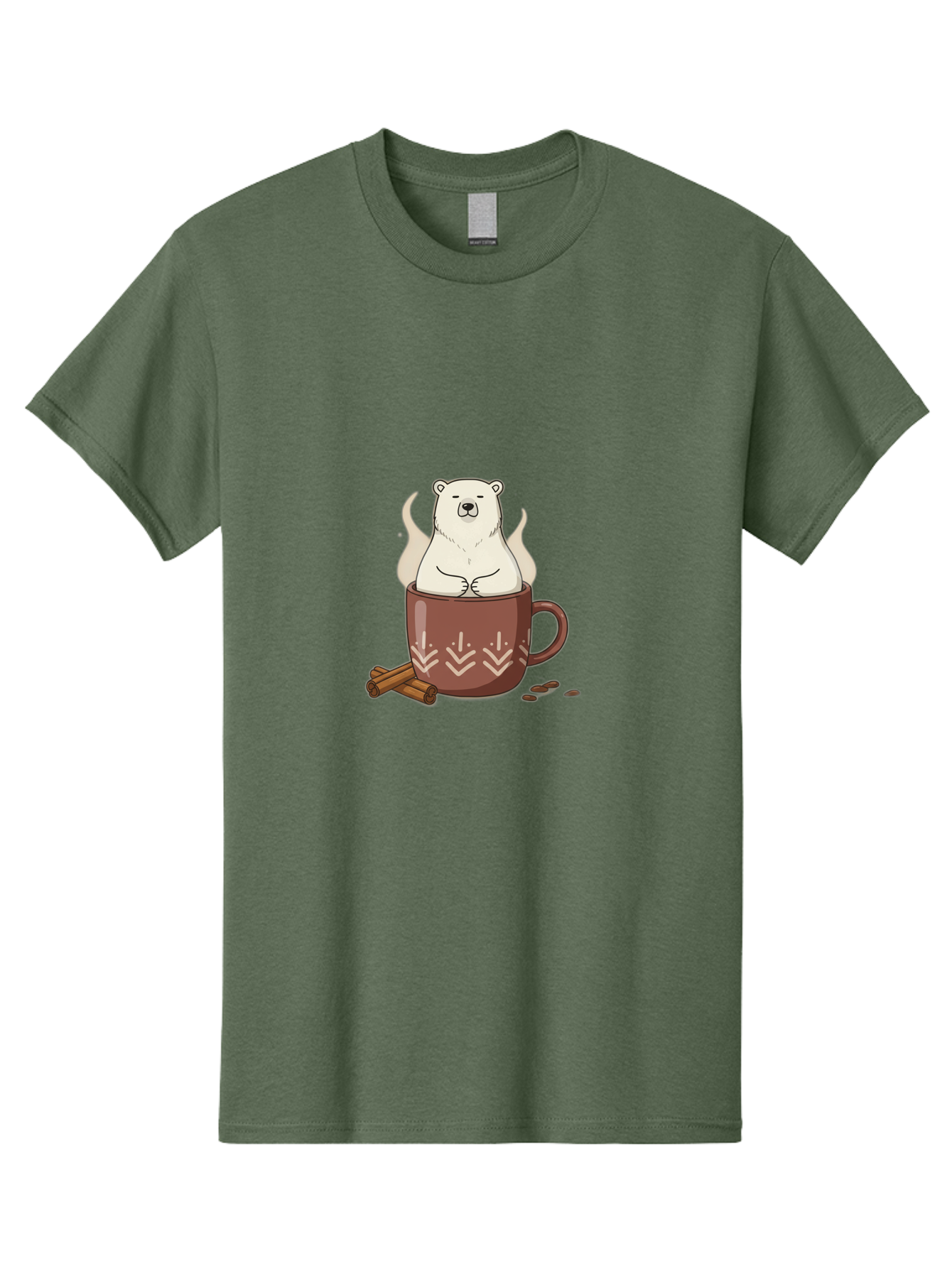 Polar-Bear-In-Coffee-Mug-1 Men'S Graphic Tee, 100% Cotton, Comfortable Casual Summer Wear, Machine Washable, Polar Bear In A Cup, Coffee Lover, Cinnamon Sticks, Coffee Beans, Relaxing Bear, Cute Cartoon, Steaming Hot Coffee, Winter Warmth, Bae652