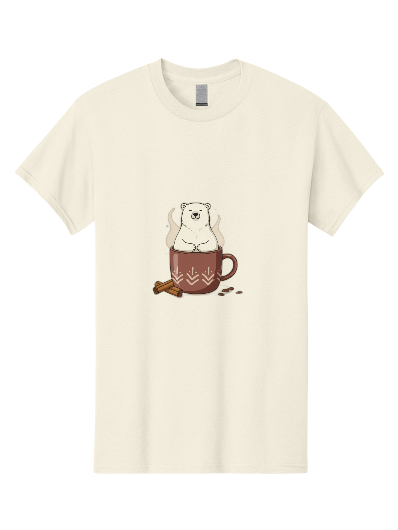 Polar-Bear-In-Coffee-Mug-1 Men'S Graphic Tee, 100% Cotton, Comfortable Casual Summer Wear, Machine Washable, Polar Bear In A Cup, Coffee Lover, Cinnamon Sticks, Coffee Beans, Relaxing Bear, Cute Cartoon, Steaming Hot Coffee, Winter Warmth, Bae652