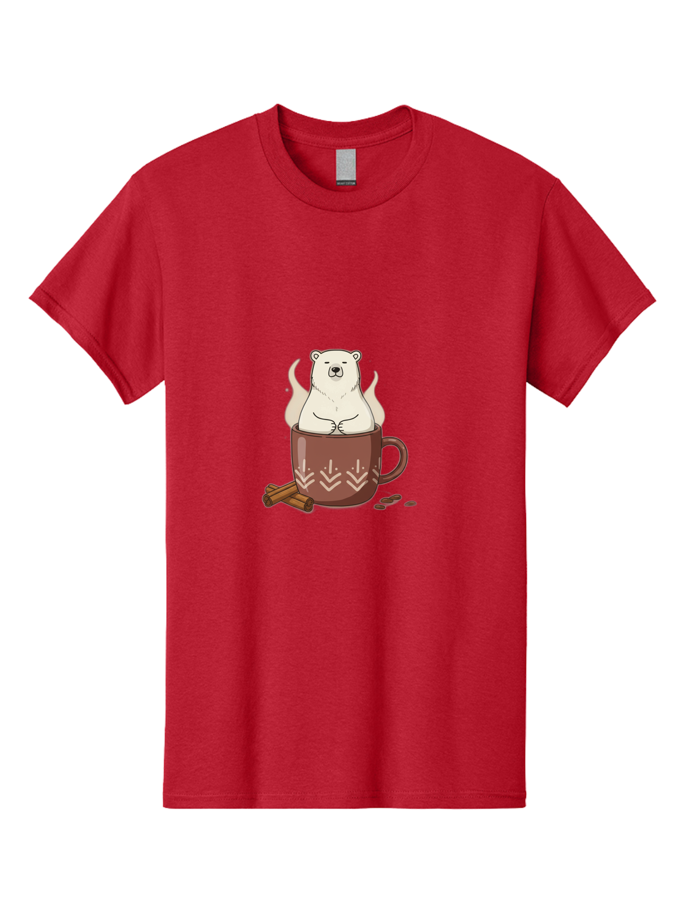 Polar-Bear-In-Coffee-Mug-1 Men'S Graphic Tee, 100% Cotton, Comfortable Casual Summer Wear, Machine Washable, Polar Bear In A Cup, Coffee Lover, Cinnamon Sticks, Coffee Beans, Relaxing Bear, Cute Cartoon, Steaming Hot Coffee, Winter Warmth, Bae652