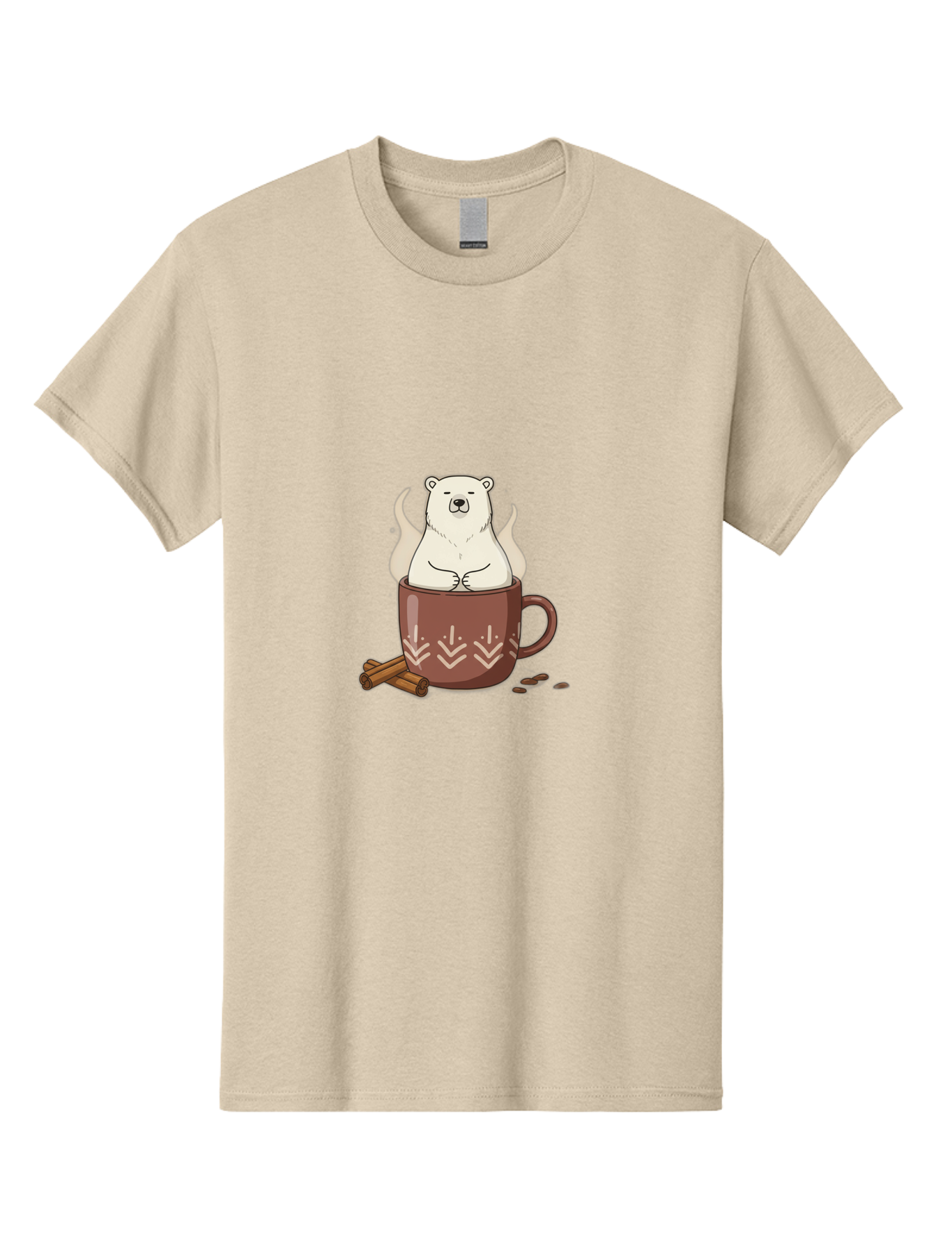 Polar-Bear-In-Coffee-Mug-1 Men'S Graphic Tee, 100% Cotton, Comfortable Casual Summer Wear, Machine Washable, Polar Bear In A Cup, Coffee Lover, Cinnamon Sticks, Coffee Beans, Relaxing Bear, Cute Cartoon, Steaming Hot Coffee, Winter Warmth, Bae652