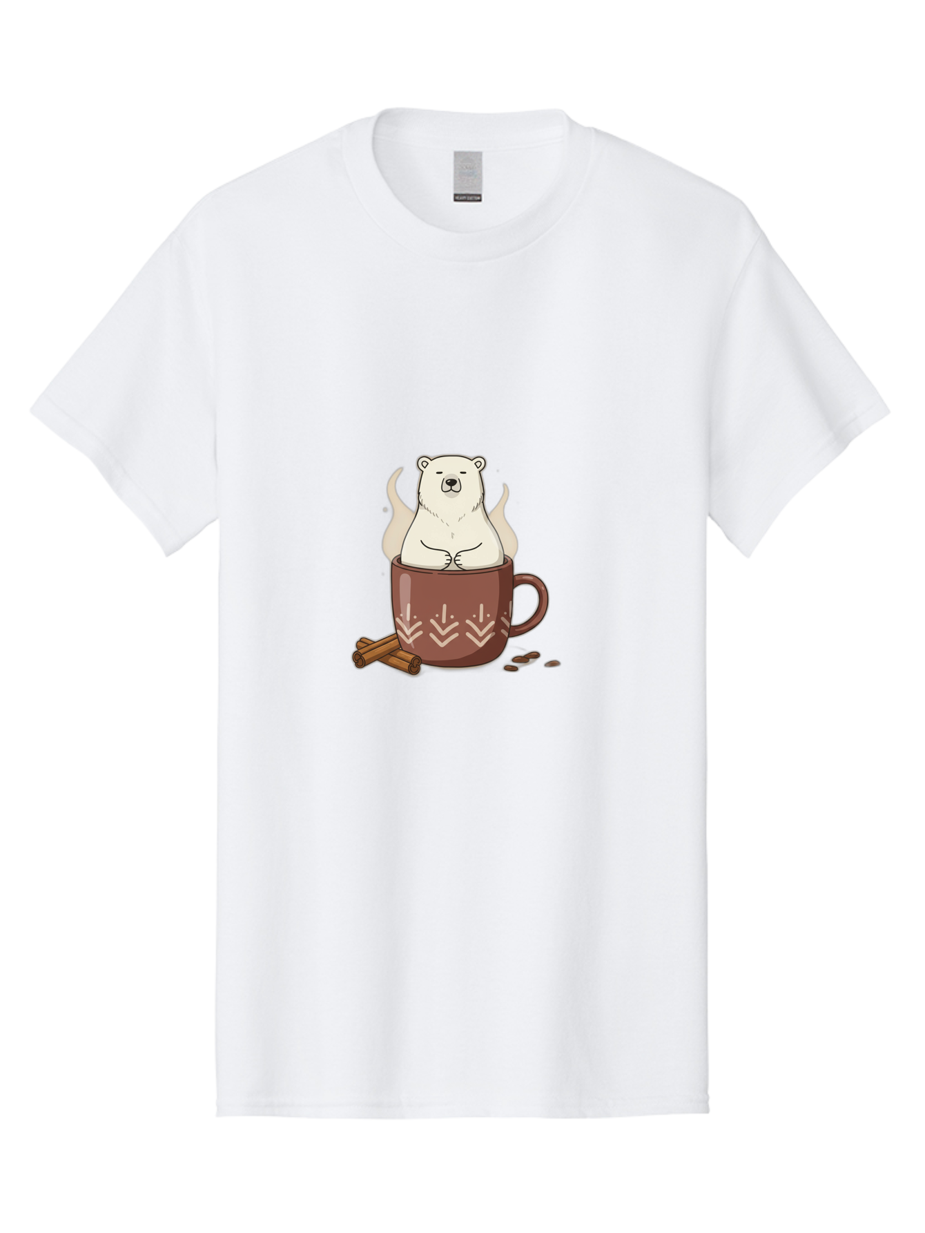 Polar-Bear-In-Coffee-Mug-1 Men'S Graphic Tee, 100% Cotton, Comfortable Casual Summer Wear, Machine Washable, Polar Bear In A Cup, Coffee Lover, Cinnamon Sticks, Coffee Beans, Relaxing Bear, Cute Cartoon, Steaming Hot Coffee, Winter Warmth, Bae652