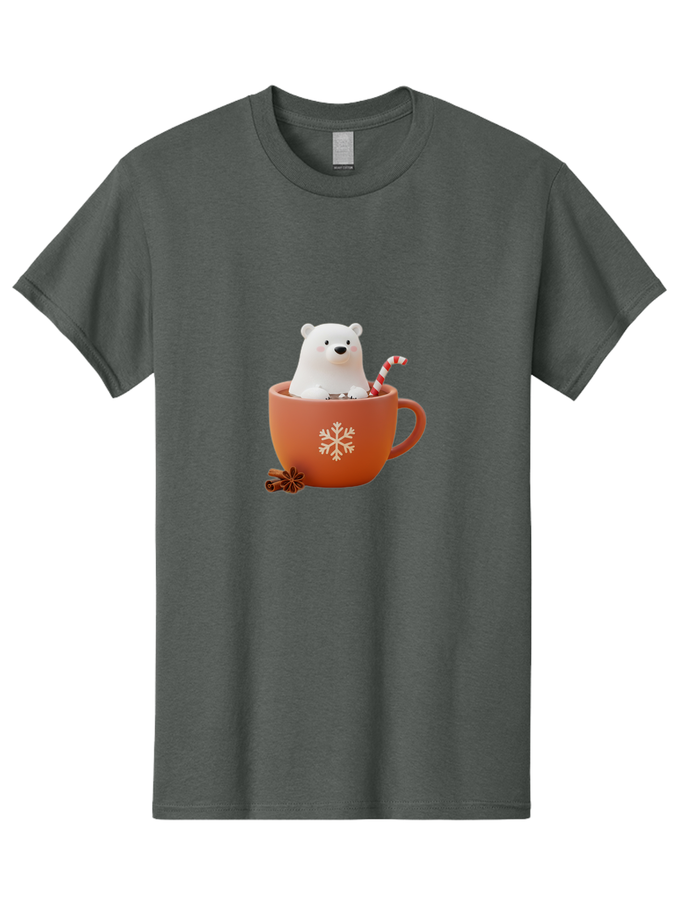 Polar-Bear-In-Coffee-Mug Men'S Graphic Tee, 100% Cotton, Comfortable Casual Summer Wear, Machine Washable, Polar Bear In A Mug, Festive Drink, Candy Cane, Snowflake Design, Winter Wonderland, Holiday Cheer, Adorable Bear, Red Mug, Bae654