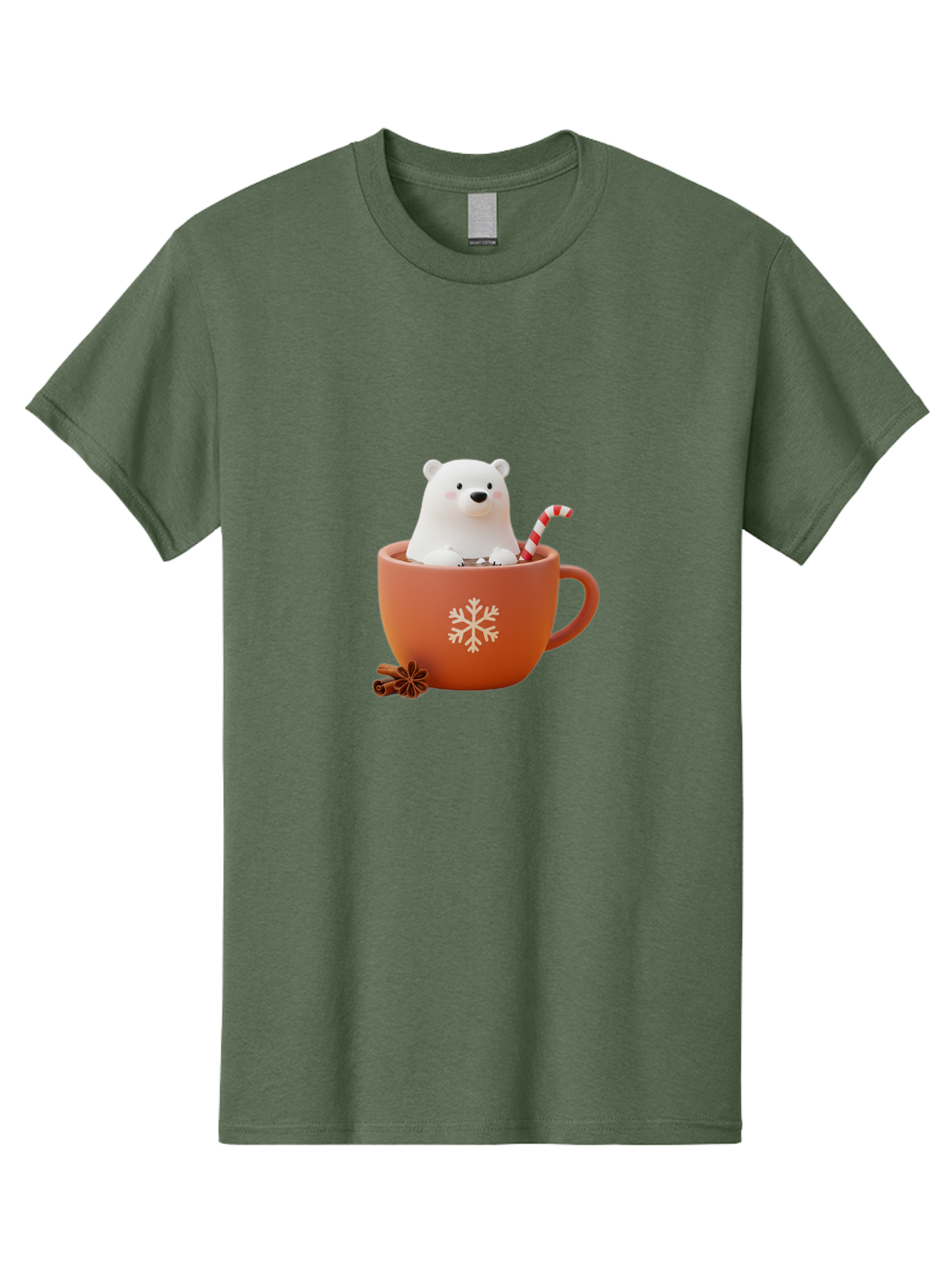 Polar-Bear-In-Coffee-Mug Men'S Graphic Tee, 100% Cotton, Comfortable Casual Summer Wear, Machine Washable, Polar Bear In A Mug, Festive Drink, Candy Cane, Snowflake Design, Winter Wonderland, Holiday Cheer, Adorable Bear, Red Mug, Bae654
