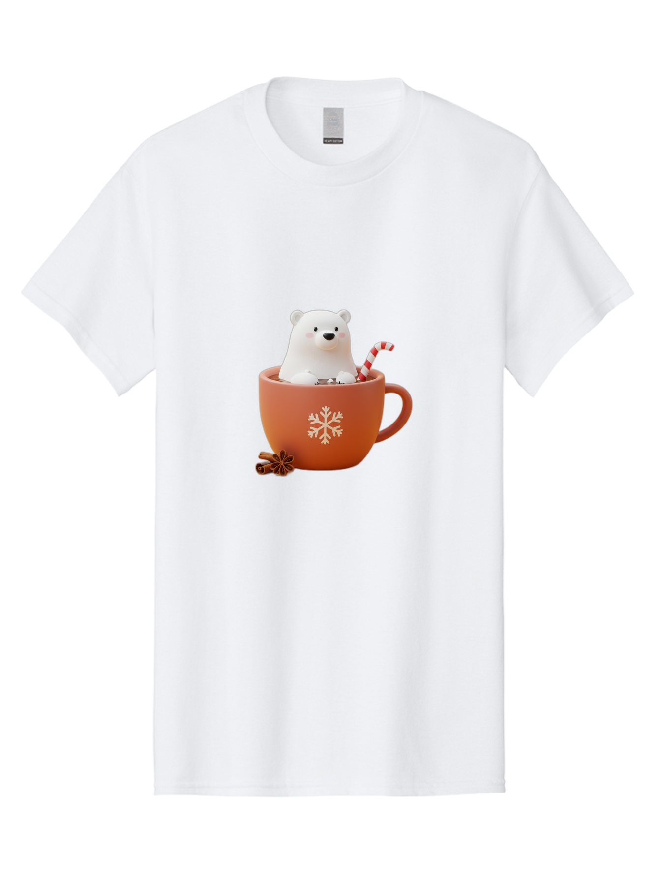 Polar-Bear-In-Coffee-Mug Men'S Graphic Tee, 100% Cotton, Comfortable Casual Summer Wear, Machine Washable, Polar Bear In A Mug, Festive Drink, Candy Cane, Snowflake Design, Winter Wonderland, Holiday Cheer, Adorable Bear, Red Mug, Bae654