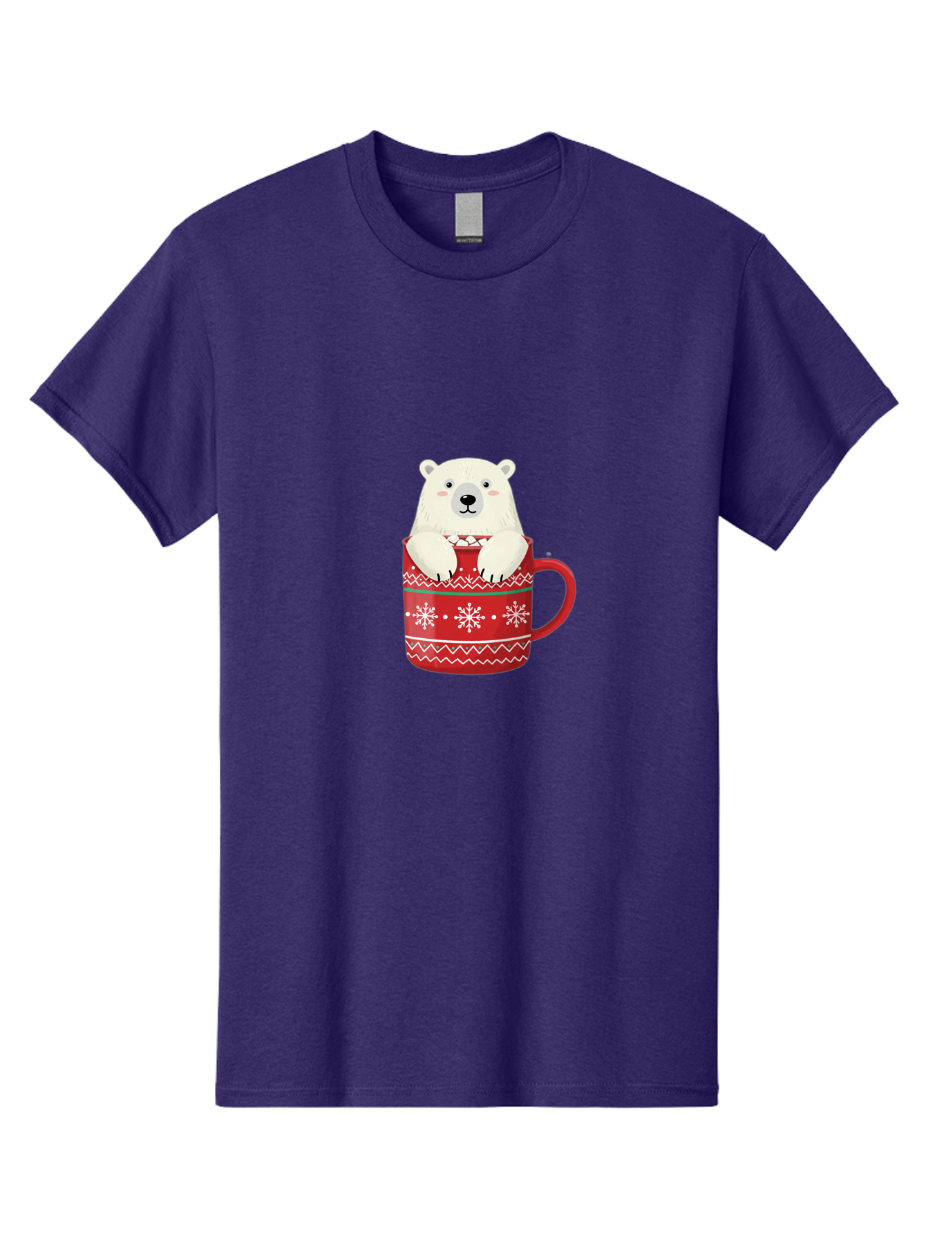 Polar-Bear-In-Mug-1 Men'S Graphic Tee, 100% Cotton, Comfortable Casual Summer Wear, Machine Washable, Polar Bear In A Mug, Christmas Mug, Red Mug, Snowflakes, White Bear, Funny Bear, Cartoon Character, Winter Theme, Festive Design, Bae655