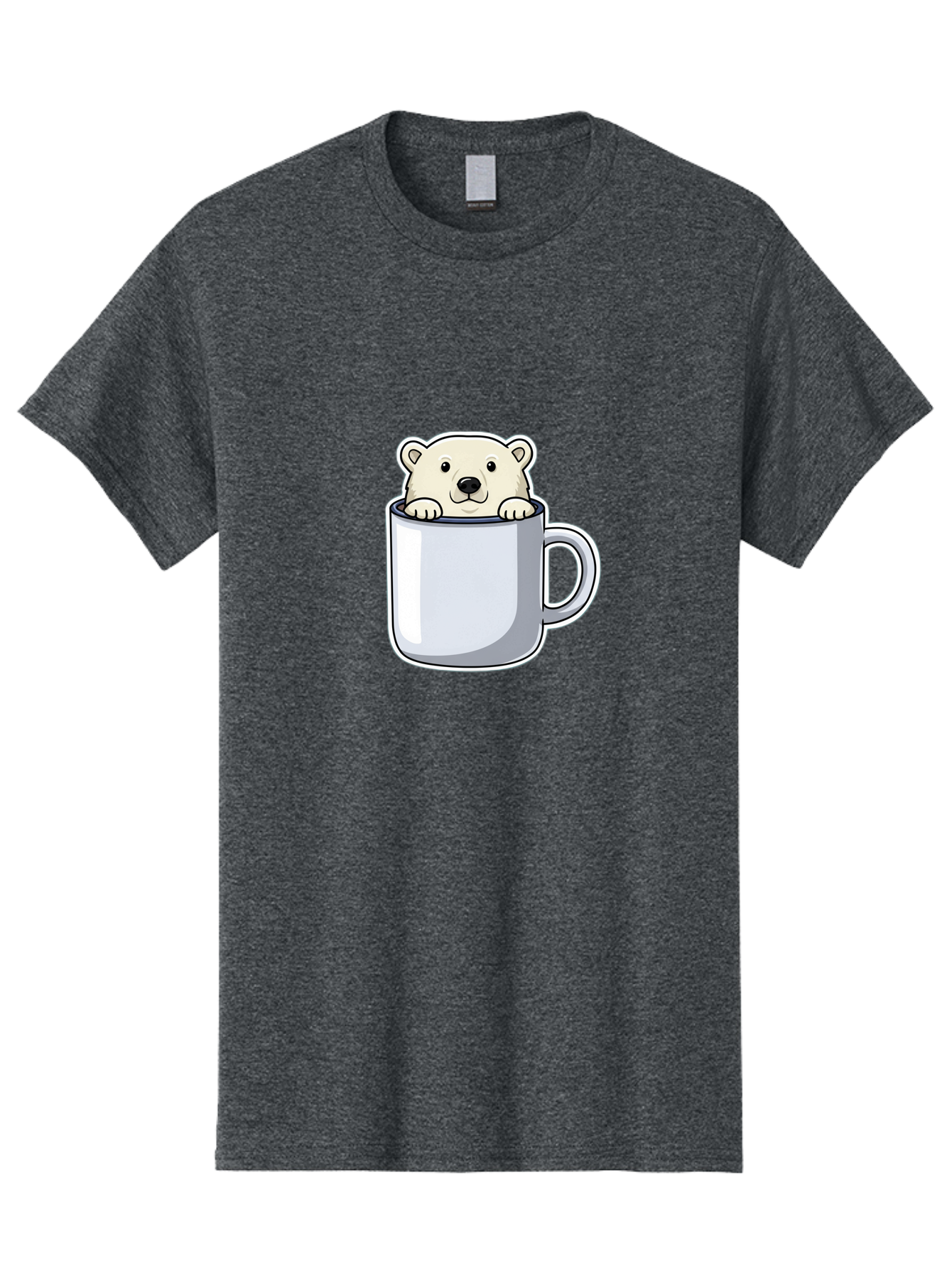 Polar-Bear-In-Mug-2 Men'S Graphic Tee, 100% Cotton, Comfortable Casual Summer Wear, Machine Washable, Polar Bear In Coffee Mug, Cartoon Character, Cute Animal, Funny Illustration, Coffee Break, Morning Routine, Office Humor, Creative Design, Bae656