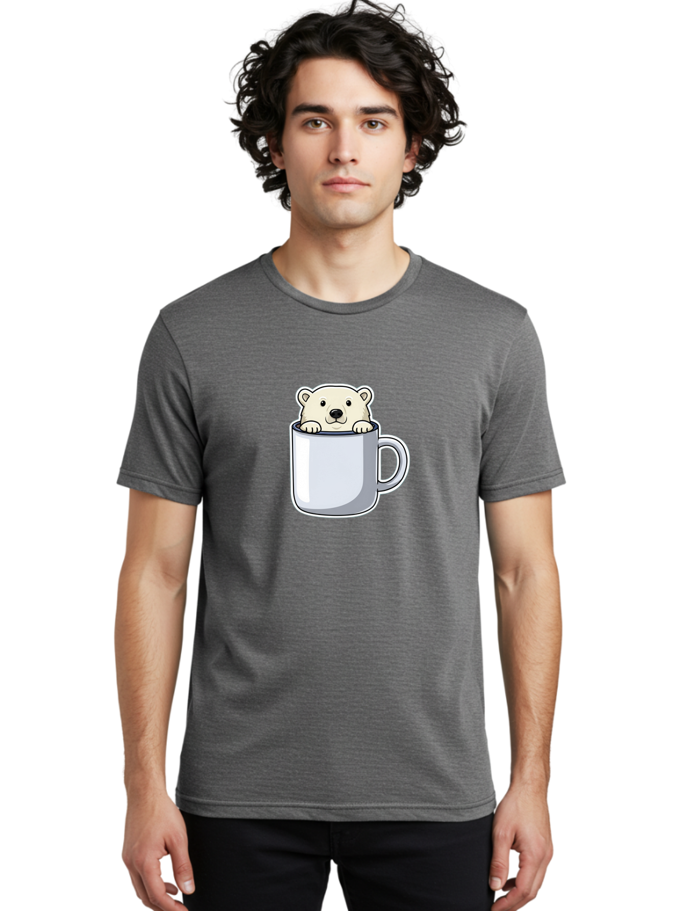 Polar-Bear-In-Mug-2 Men'S Graphic Tee, 100% Cotton, Comfortable Casual Summer Wear, Machine Washable, Polar Bear In Coffee Mug, Cartoon Character, Cute Animal, Funny Illustration, Coffee Break, Morning Routine, Office Humor, Creative Design, Bae656