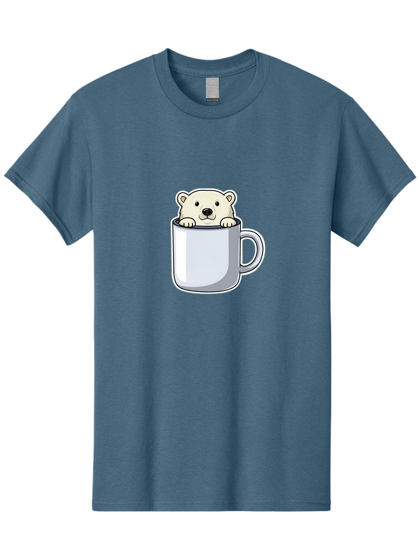 Polar-Bear-In-Mug-2 Men'S Graphic Tee, 100% Cotton, Comfortable Casual Summer Wear, Machine Washable, Polar Bear In Coffee Mug, Cartoon Character, Cute Animal, Funny Illustration, Coffee Break, Morning Routine, Office Humor, Creative Design, Bae656