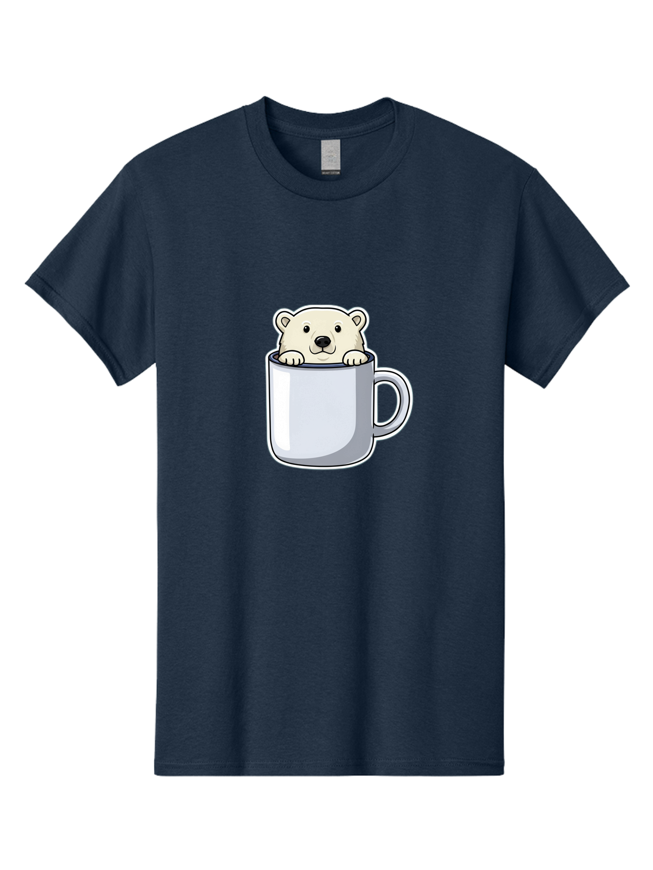 Polar-Bear-In-Mug-2 Men'S Graphic Tee, 100% Cotton, Comfortable Casual Summer Wear, Machine Washable, Polar Bear In Coffee Mug, Cartoon Character, Cute Animal, Funny Illustration, Coffee Break, Morning Routine, Office Humor, Creative Design, Bae656
