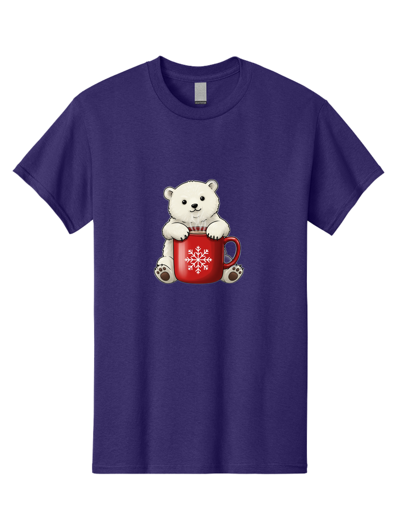 Polar-Bear-In-Mug Men'S Graphic Tee, 100% Cotton, Comfortable Casual Summer Wear, Machine Washable, Polar Bear Holding Red Mug, Snowflake Design, Winter Theme, Christmas Gift, Cute Cartoon Character, Adorable Polar Bear, Holiday Vibes, Bae657