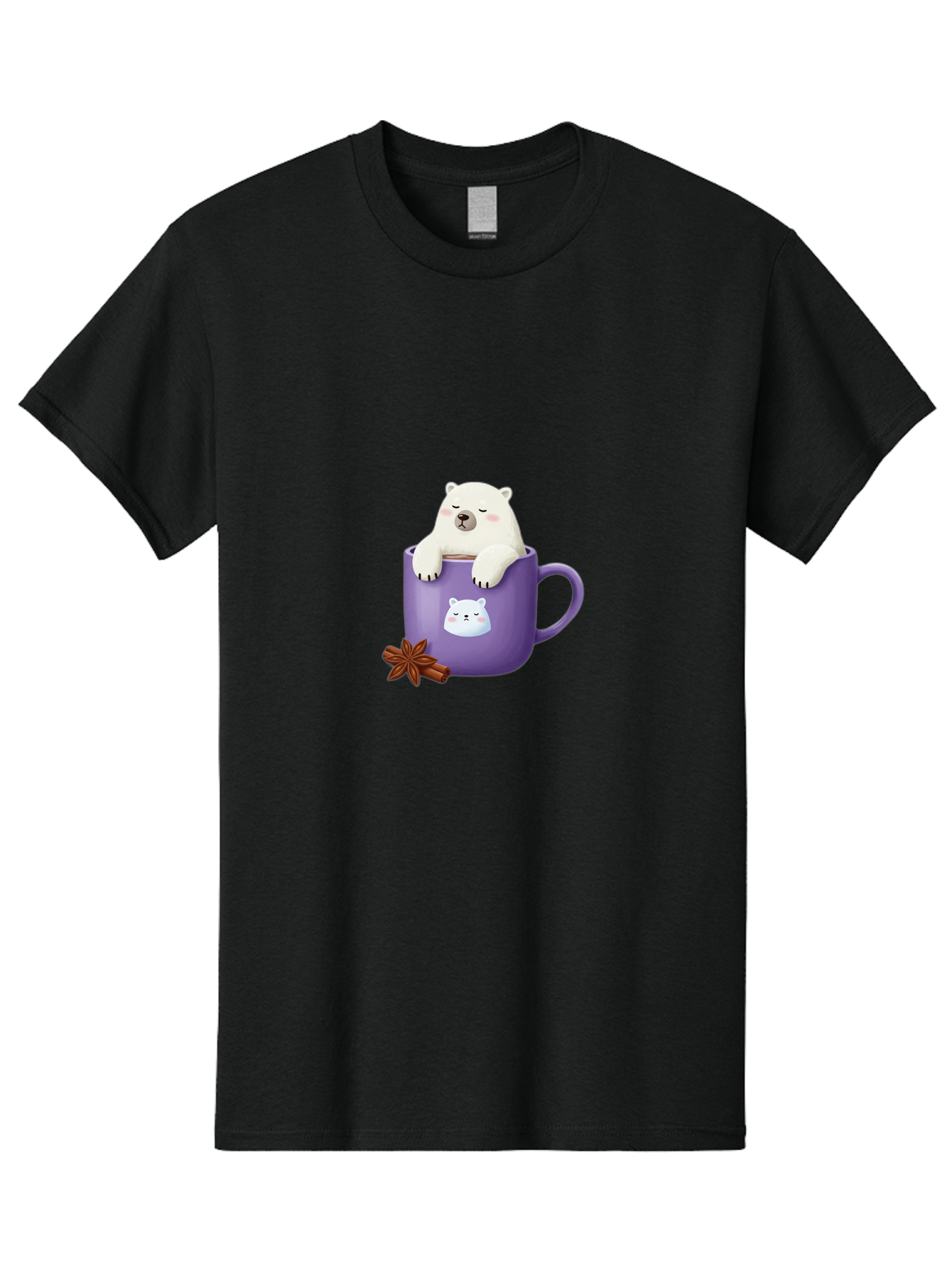 Polar-Bear-Mug-1 Men'S Graphic Tee, 100% Cotton, Comfortable Casual Summer Wear, Machine Washable, Polar Bear In A Tea Cup, Cute Bear Design, Adorable Cartoon Character, Purple Mug With Bear Face, Star Anise And Cinnamon Sticks, Bae658