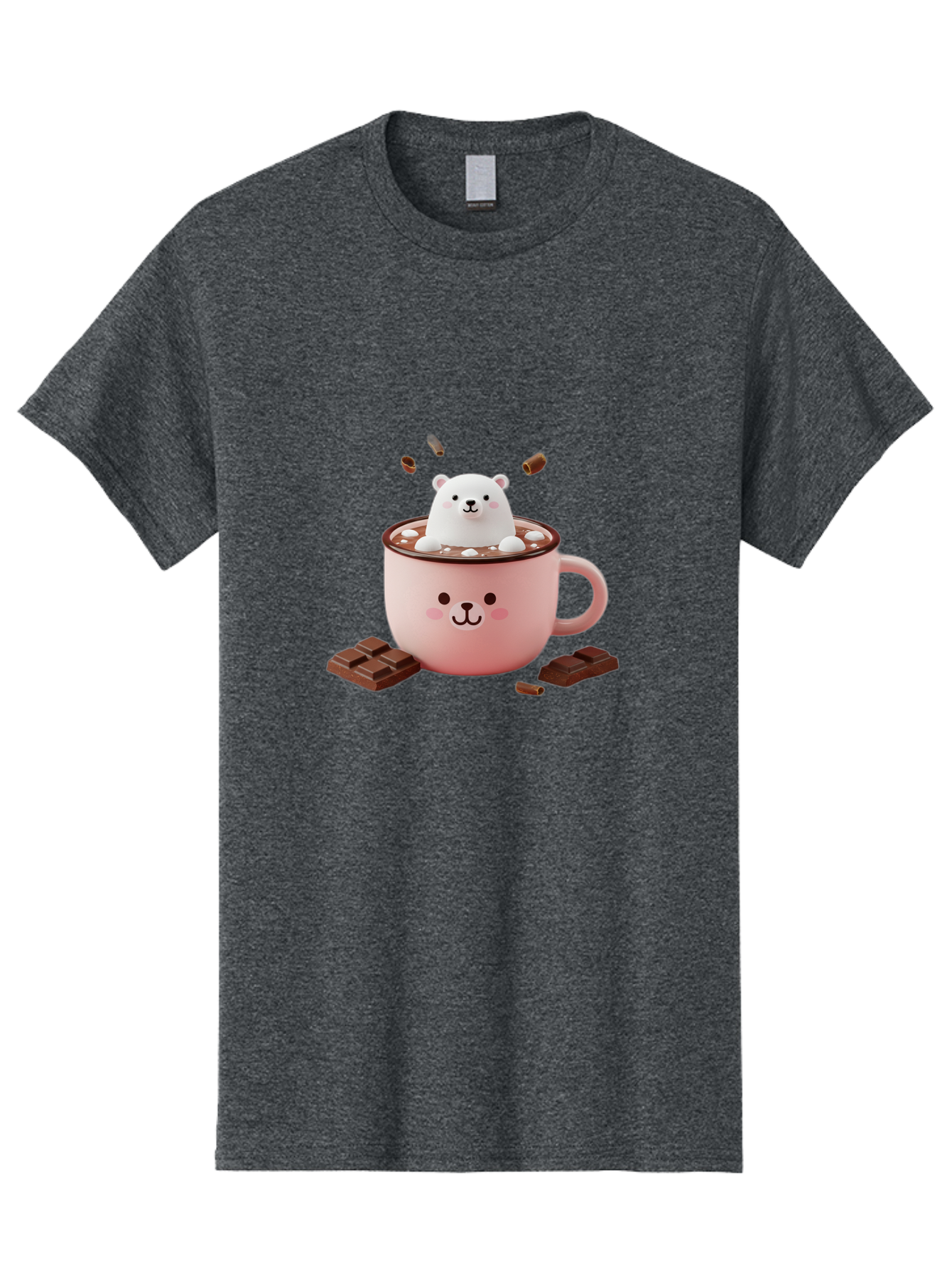 Polar-Bear-Mug Men'S Graphic Tee, 100% Cotton, Comfortable Casual Summer Wear, Machine Washable, Polar Bear In A Pink Mug, Hot Chocolate, Marshmallows, Chocolate Bars, Bear Face, Cartoon Style, Kawaii, Cute, Winter Vibe, Cozy Atmosphere Bae659