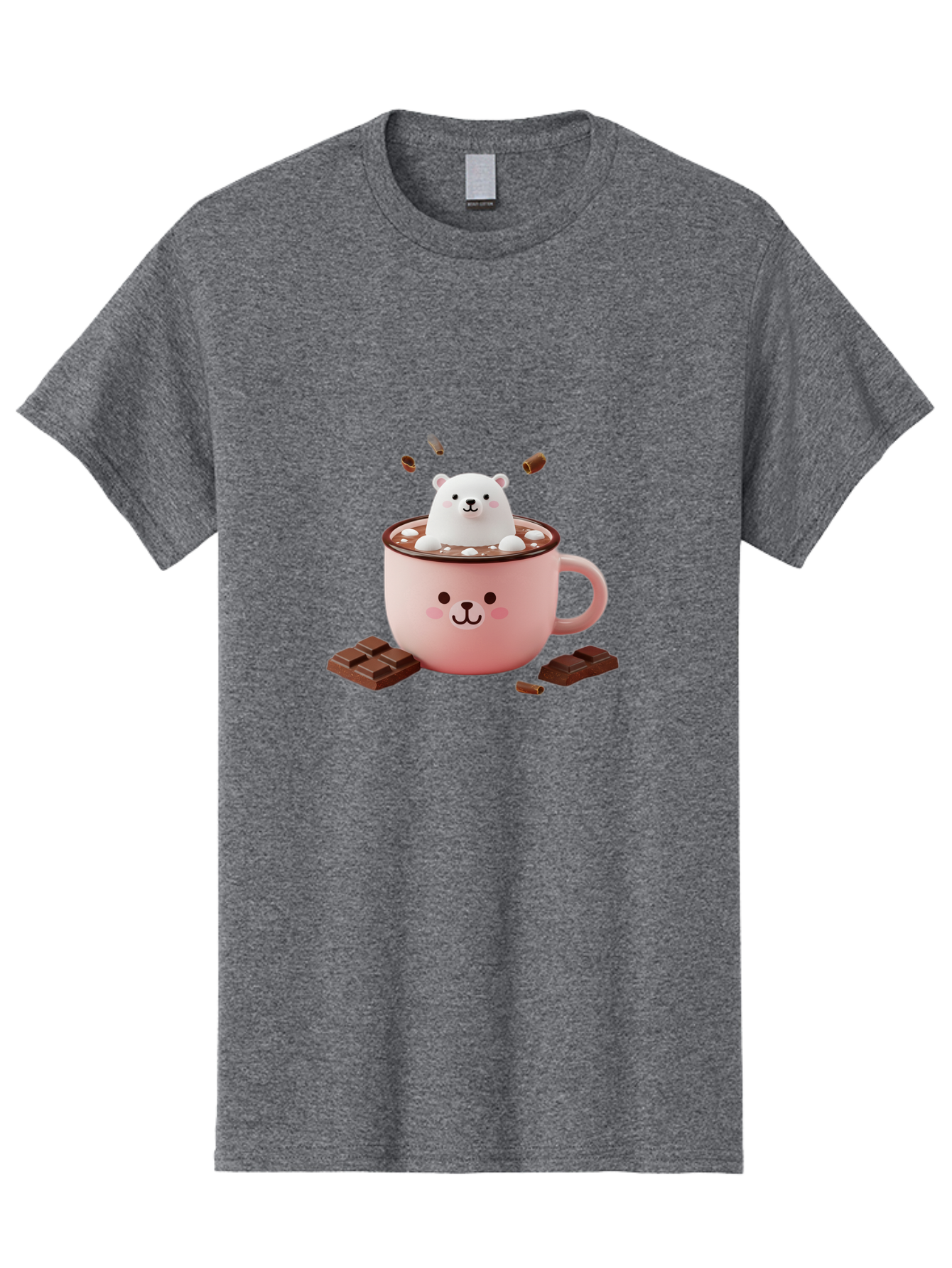 Polar-Bear-Mug Men'S Graphic Tee, 100% Cotton, Comfortable Casual Summer Wear, Machine Washable, Polar Bear In A Pink Mug, Hot Chocolate, Marshmallows, Chocolate Bars, Bear Face, Cartoon Style, Kawaii, Cute, Winter Vibe, Cozy Atmosphere Bae659