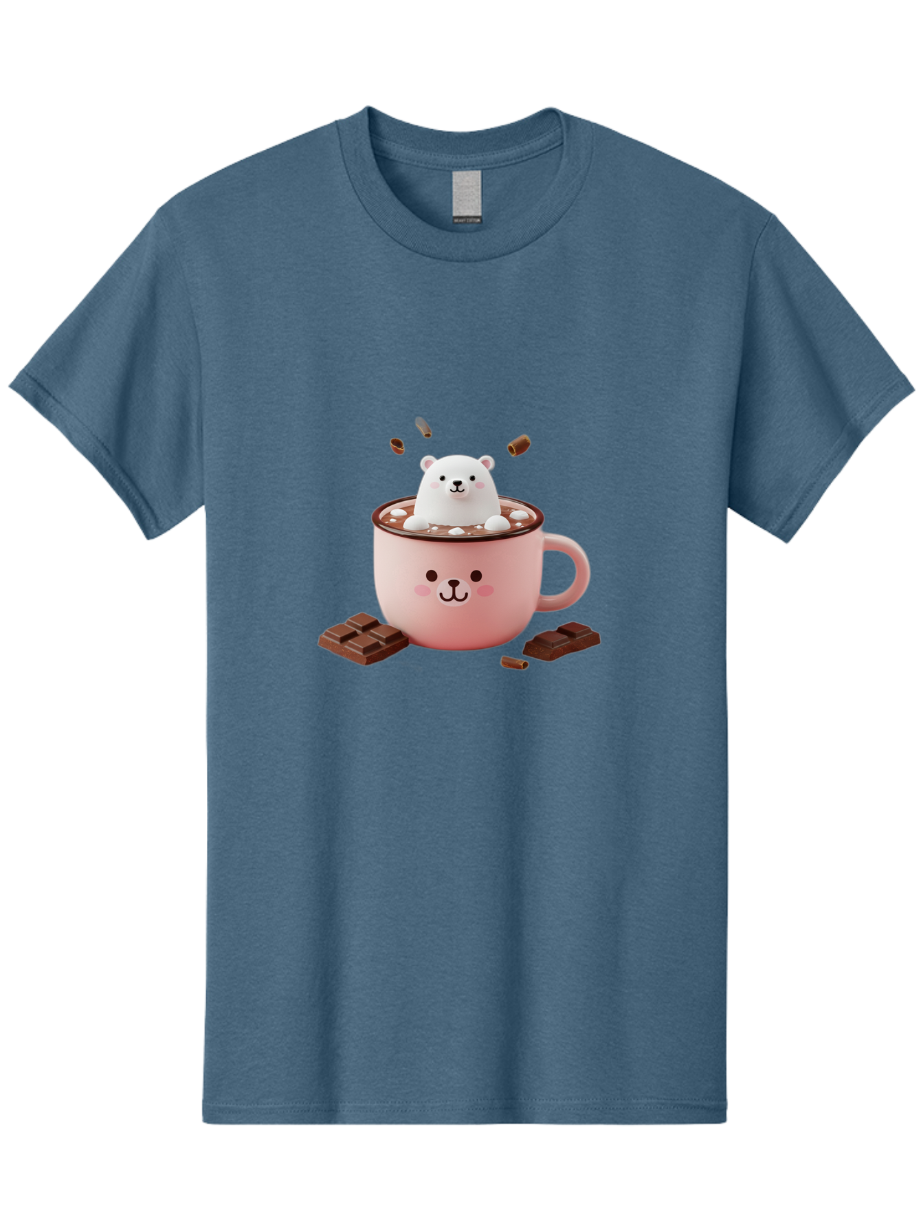 Polar-Bear-Mug Men'S Graphic Tee, 100% Cotton, Comfortable Casual Summer Wear, Machine Washable, Polar Bear In A Pink Mug, Hot Chocolate, Marshmallows, Chocolate Bars, Bear Face, Cartoon Style, Kawaii, Cute, Winter Vibe, Cozy Atmosphere Bae659