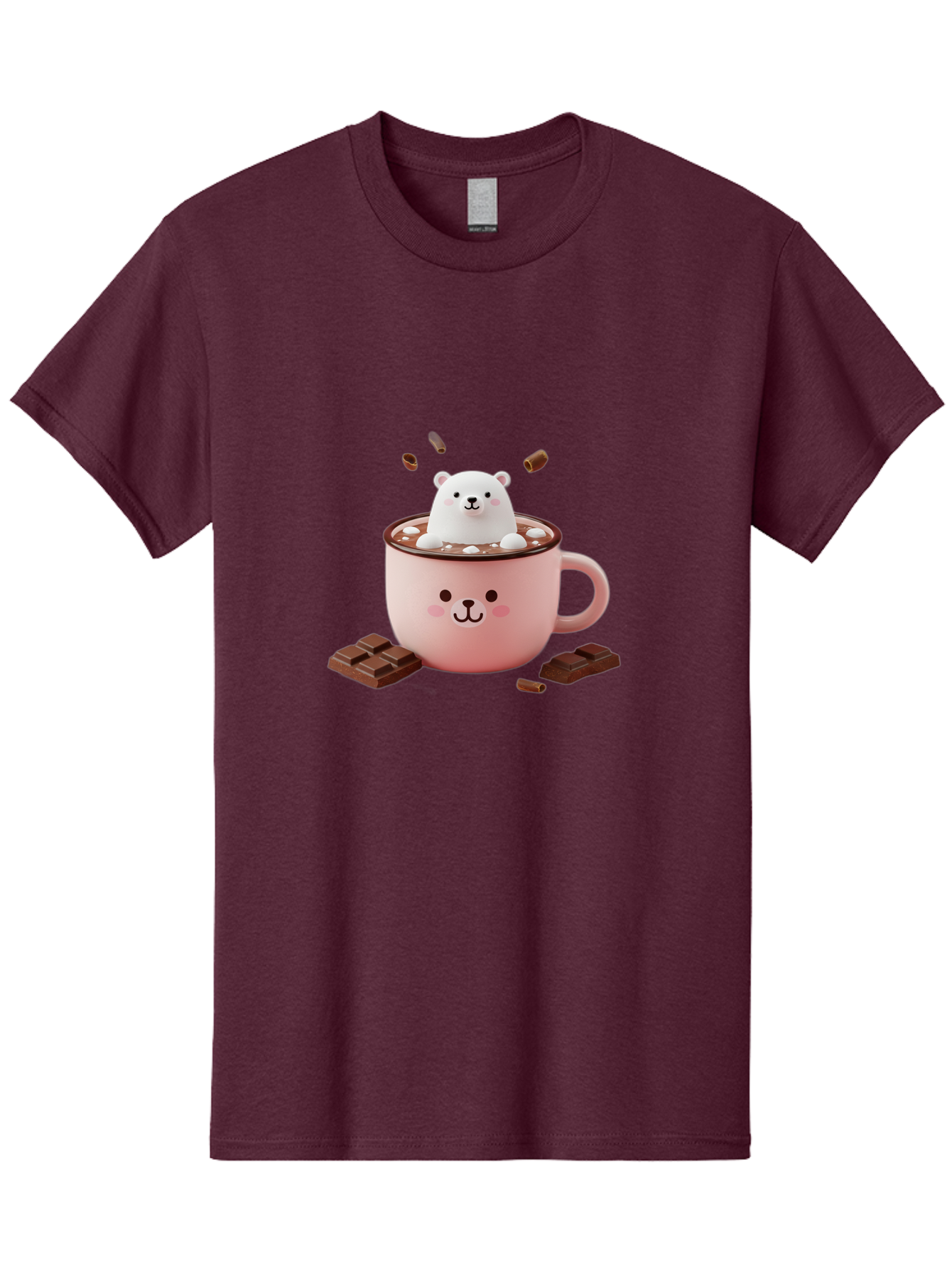 Polar-Bear-Mug Men'S Graphic Tee, 100% Cotton, Comfortable Casual Summer Wear, Machine Washable, Polar Bear In A Pink Mug, Hot Chocolate, Marshmallows, Chocolate Bars, Bear Face, Cartoon Style, Kawaii, Cute, Winter Vibe, Cozy Atmosphere Bae659