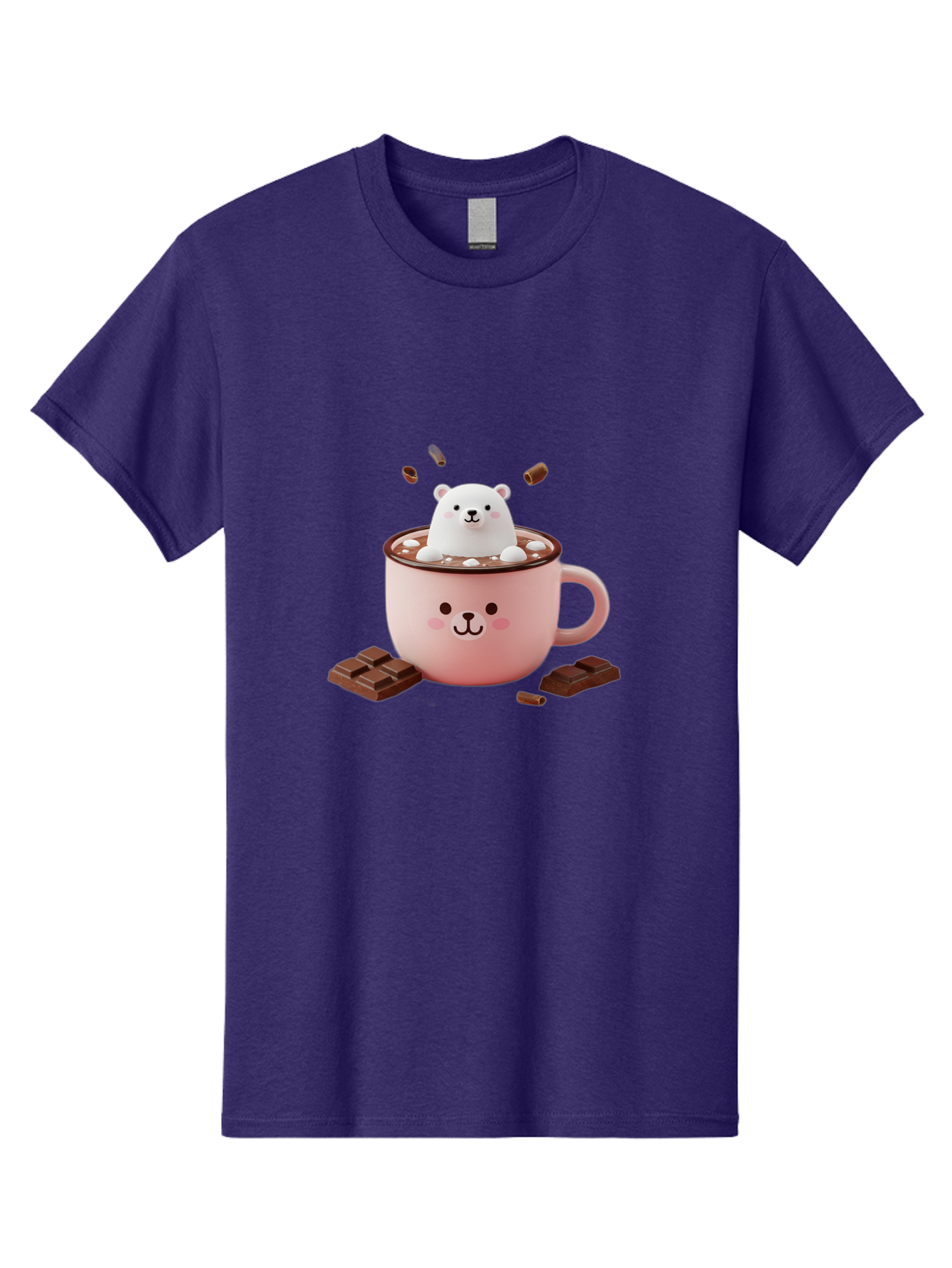 Polar-Bear-Mug Men'S Graphic Tee, 100% Cotton, Comfortable Casual Summer Wear, Machine Washable, Polar Bear In A Pink Mug, Hot Chocolate, Marshmallows, Chocolate Bars, Bear Face, Cartoon Style, Kawaii, Cute, Winter Vibe, Cozy Atmosphere Bae659