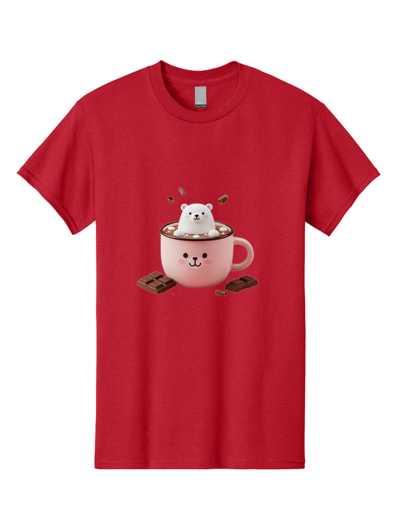 Polar-Bear-Mug Men'S Graphic Tee, 100% Cotton, Comfortable Casual Summer Wear, Machine Washable, Polar Bear In A Pink Mug, Hot Chocolate, Marshmallows, Chocolate Bars, Bear Face, Cartoon Style, Kawaii, Cute, Winter Vibe, Cozy Atmosphere Bae659