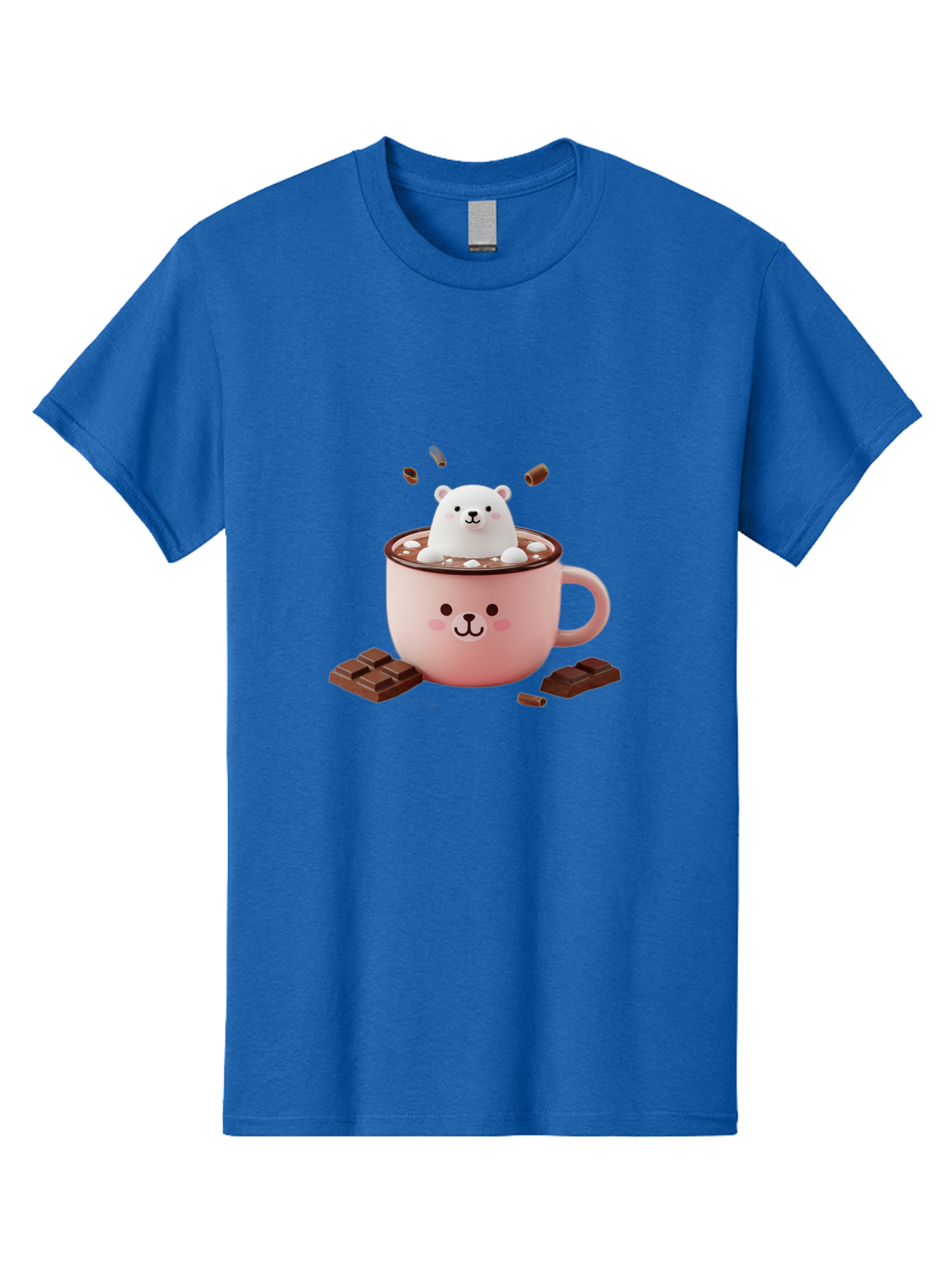 Polar-Bear-Mug Men'S Graphic Tee, 100% Cotton, Comfortable Casual Summer Wear, Machine Washable, Polar Bear In A Pink Mug, Hot Chocolate, Marshmallows, Chocolate Bars, Bear Face, Cartoon Style, Kawaii, Cute, Winter Vibe, Cozy Atmosphere Bae659
