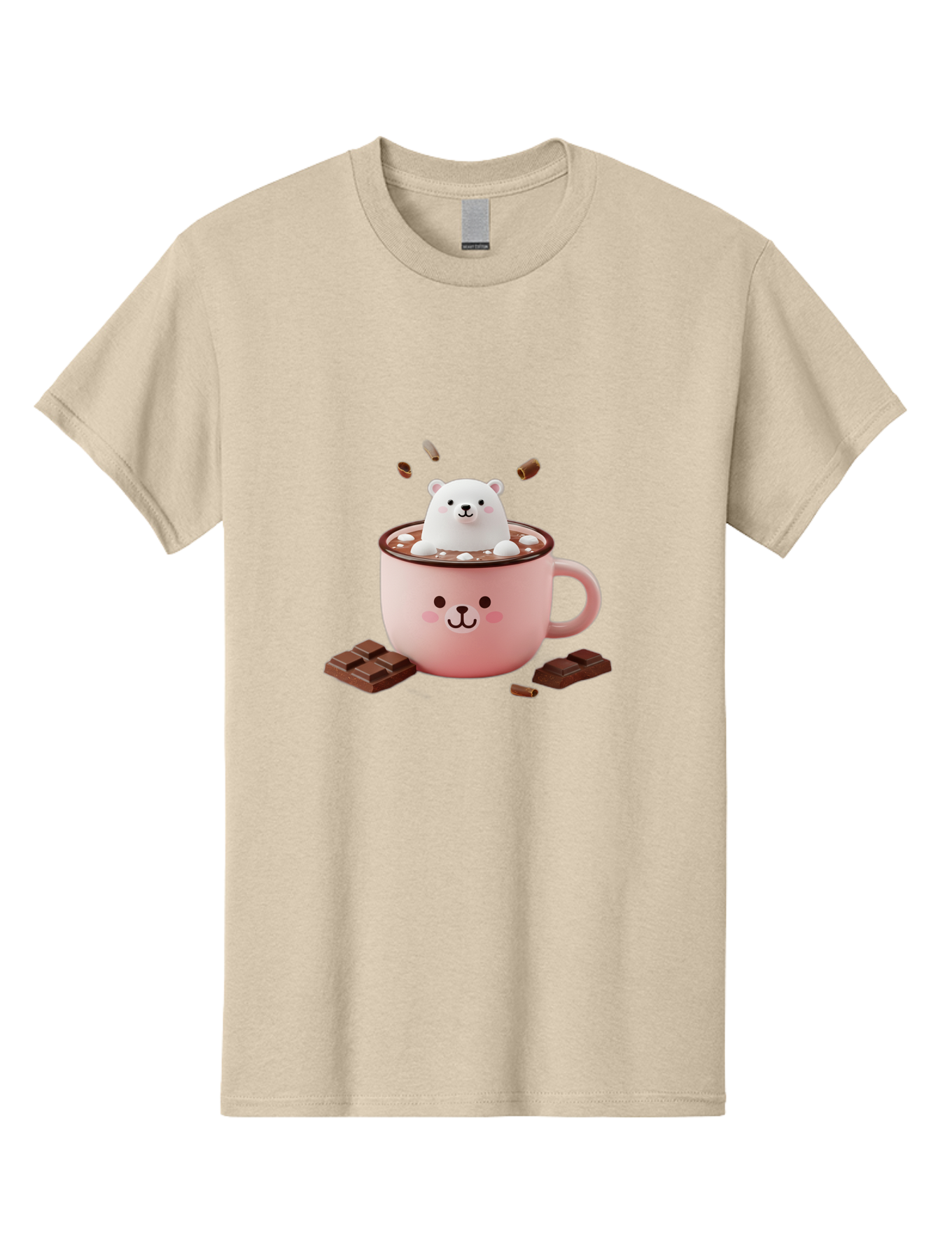 Polar-Bear-Mug Men'S Graphic Tee, 100% Cotton, Comfortable Casual Summer Wear, Machine Washable, Polar Bear In A Pink Mug, Hot Chocolate, Marshmallows, Chocolate Bars, Bear Face, Cartoon Style, Kawaii, Cute, Winter Vibe, Cozy Atmosphere Bae659