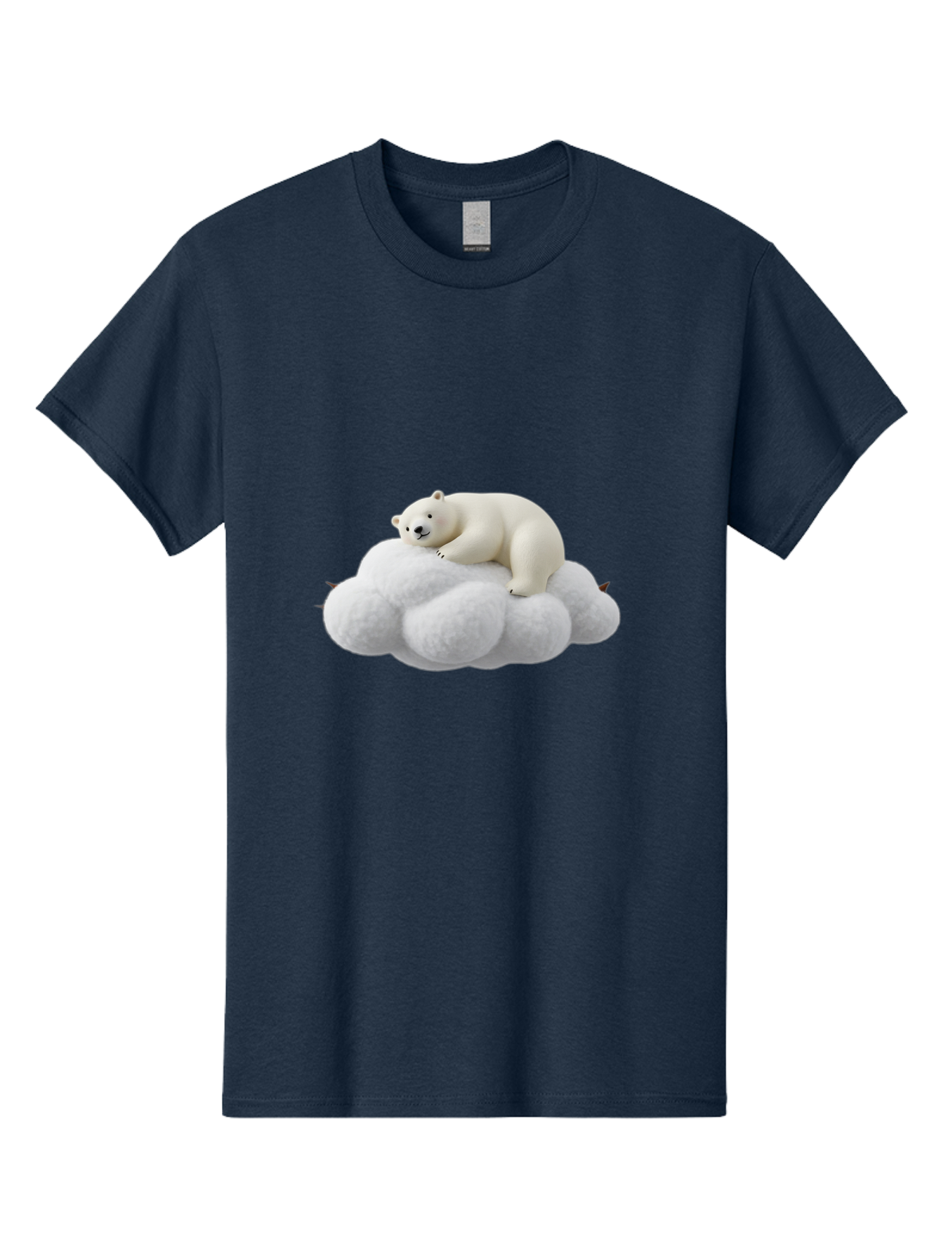 Polar-Bear-On-Cloud-1 Men'S Graphic Tee, 100% Cotton, Comfortable Casual Summer Wear, Machine Washable, Polar Bear Resting On Fluffy White Cloud, Serene Atmosphere, Dreamy Scene, Cute Wildlife, Peaceful Slumber, Adorable Polar Bear Bae660