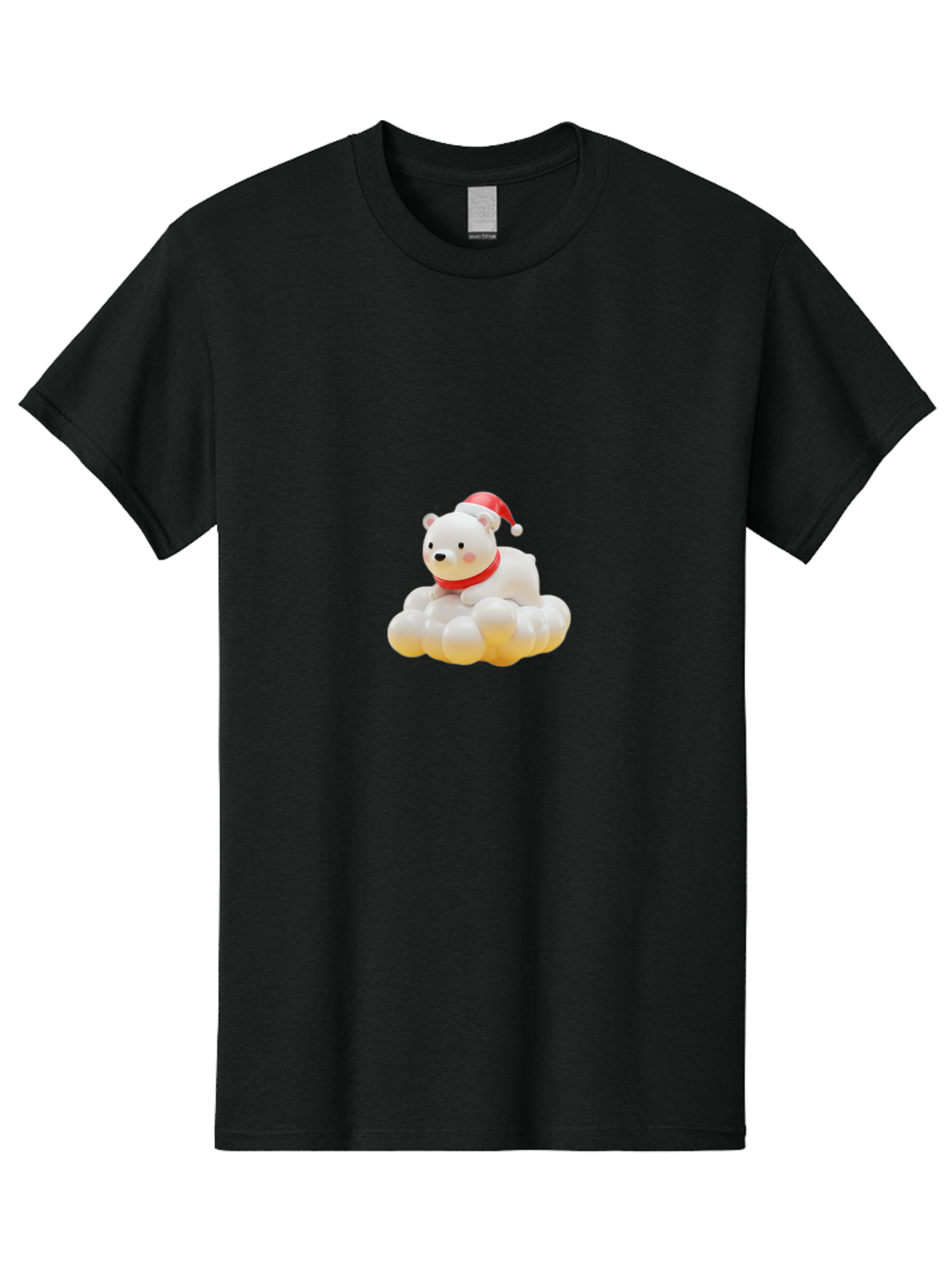 Polar-Bear-On-Cloud Men'S Graphic Tee, 100% Cotton, Comfortable Casual Summer Wear, Machine Washable, White Polar Bear, Red Santa Hat, Red Scarf, Cute Figurine, Christmas Decoration, Holiday Icon, Winter Wonderland, Festive Character Bae663
