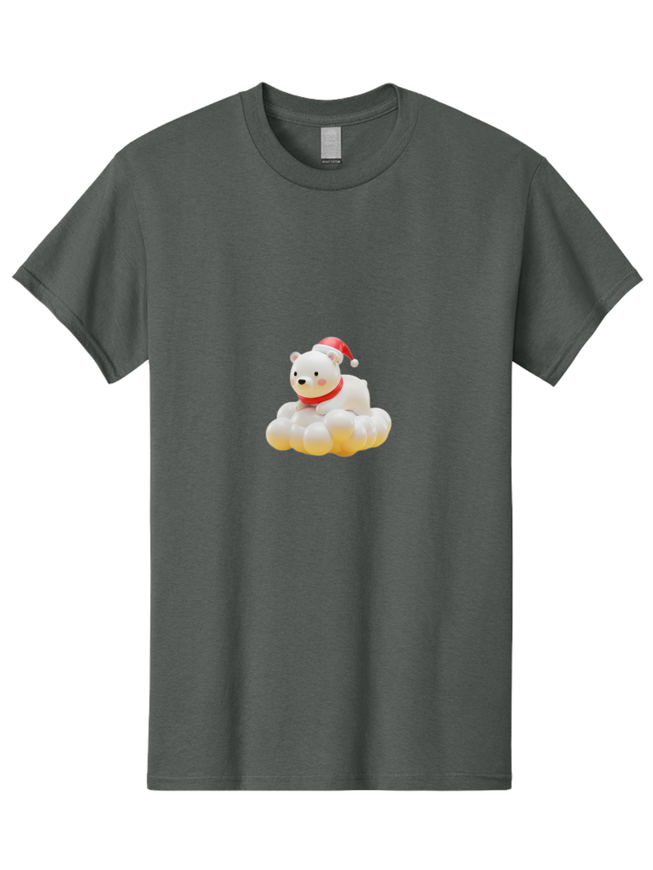 Polar-Bear-On-Cloud Men'S Graphic Tee, 100% Cotton, Comfortable Casual Summer Wear, Machine Washable, White Polar Bear, Red Santa Hat, Red Scarf, Cute Figurine, Christmas Decoration, Holiday Icon, Winter Wonderland, Festive Character Bae663