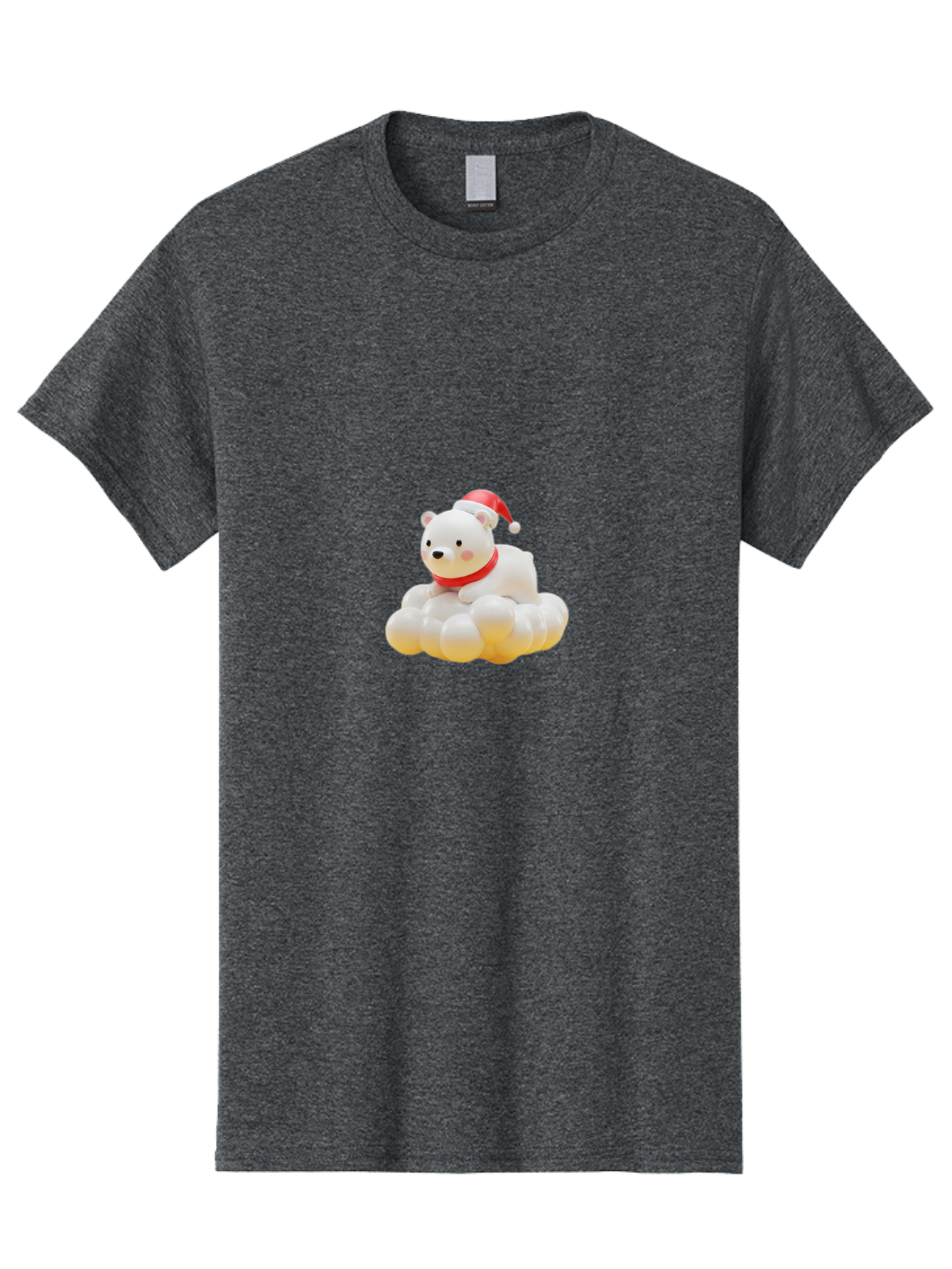 Polar-Bear-On-Cloud Men'S Graphic Tee, 100% Cotton, Comfortable Casual Summer Wear, Machine Washable, White Polar Bear, Red Santa Hat, Red Scarf, Cute Figurine, Christmas Decoration, Holiday Icon, Winter Wonderland, Festive Character Bae663