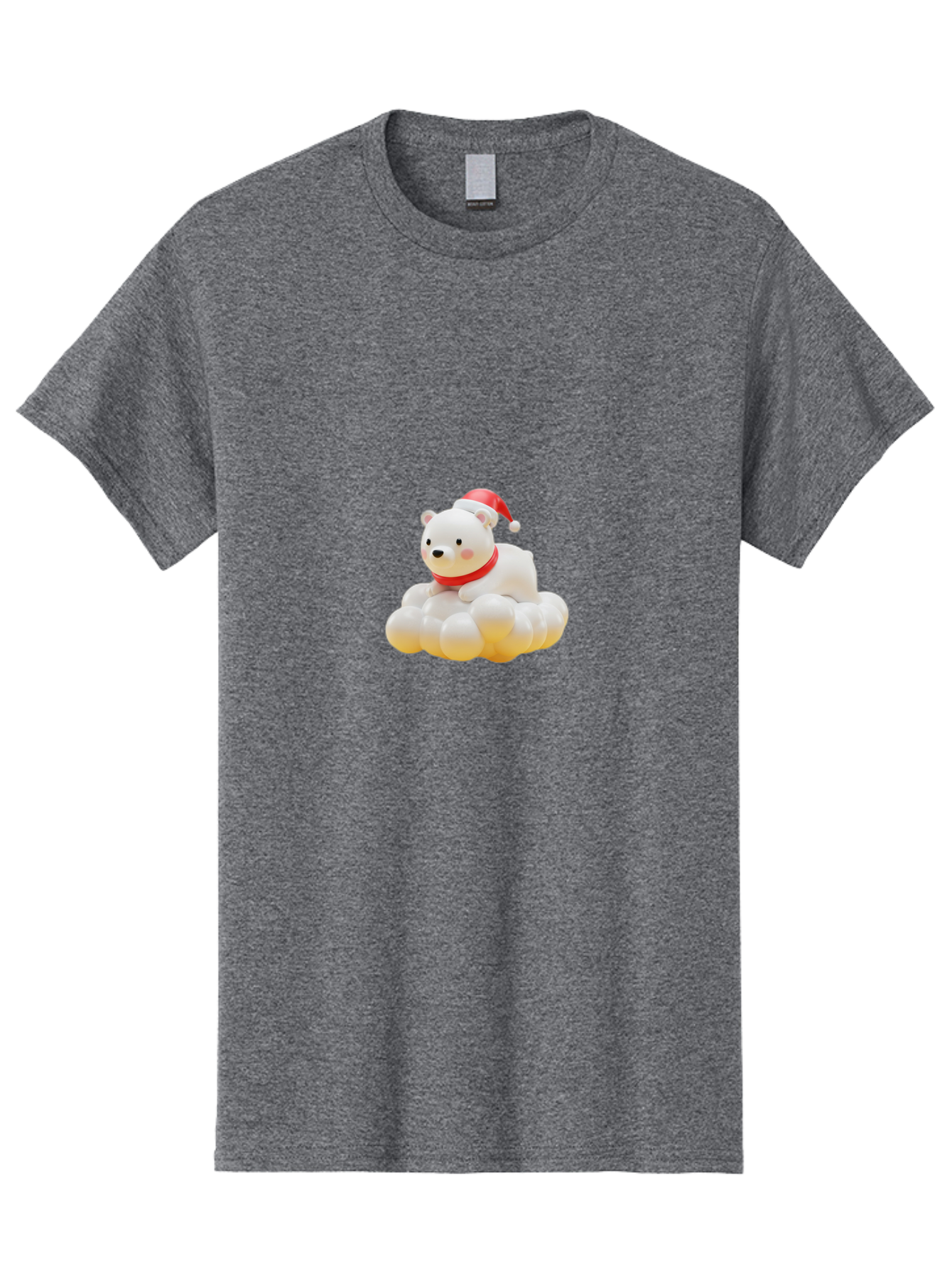 Polar-Bear-On-Cloud Men'S Graphic Tee, 100% Cotton, Comfortable Casual Summer Wear, Machine Washable, White Polar Bear, Red Santa Hat, Red Scarf, Cute Figurine, Christmas Decoration, Holiday Icon, Winter Wonderland, Festive Character Bae663