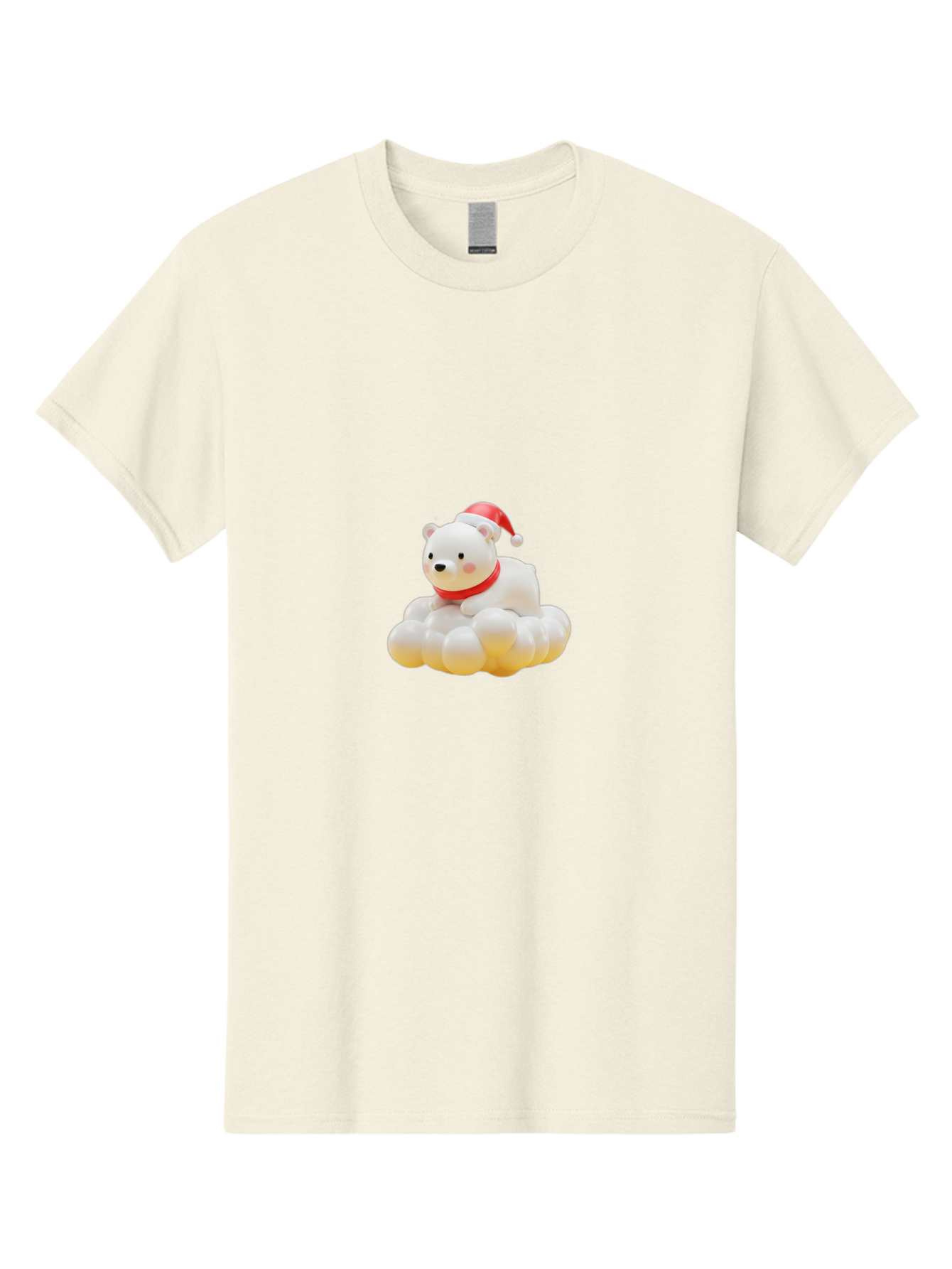 Polar-Bear-On-Cloud Men'S Graphic Tee, 100% Cotton, Comfortable Casual Summer Wear, Machine Washable, White Polar Bear, Red Santa Hat, Red Scarf, Cute Figurine, Christmas Decoration, Holiday Icon, Winter Wonderland, Festive Character Bae663