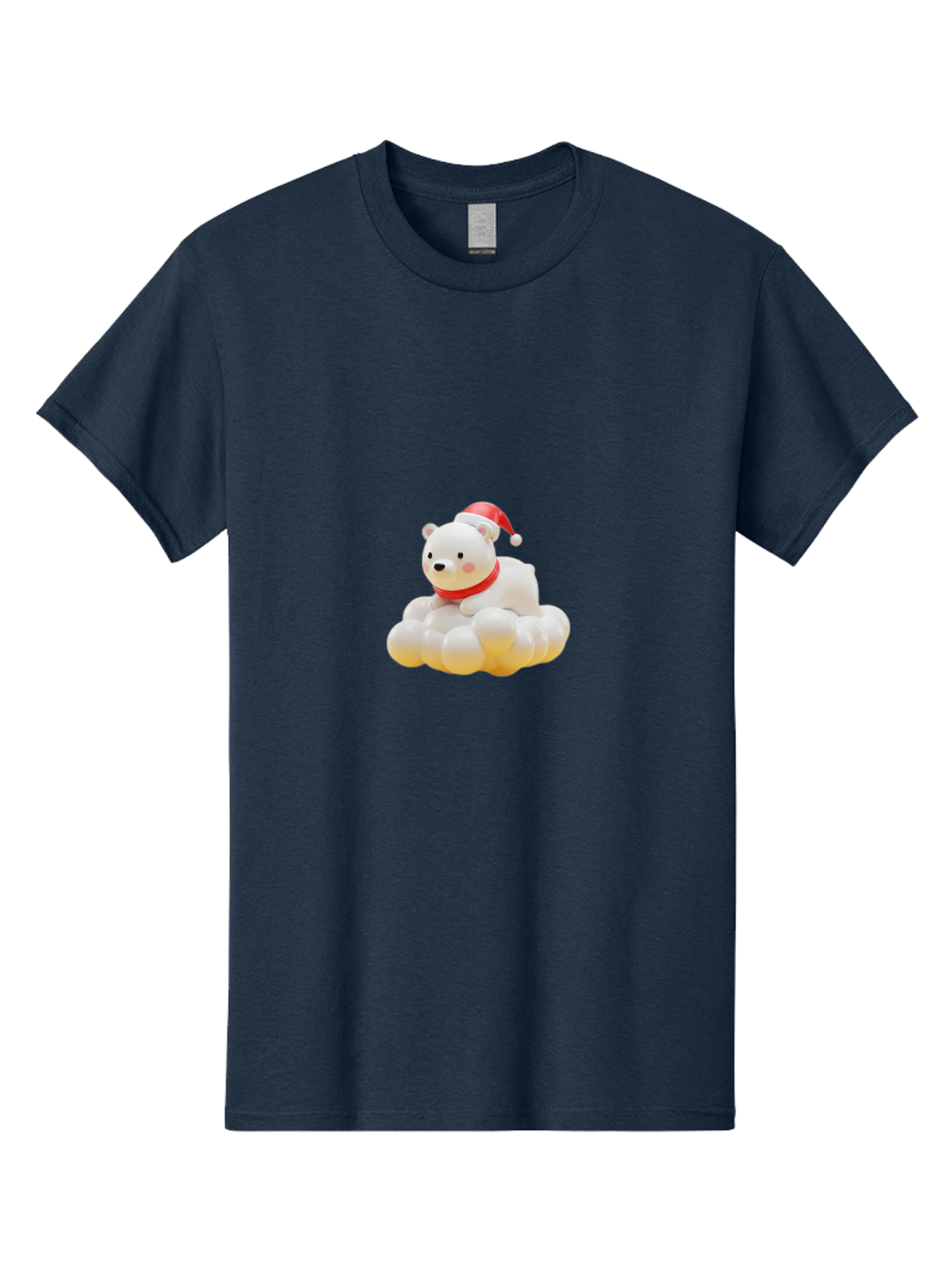 Polar-Bear-On-Cloud Men'S Graphic Tee, 100% Cotton, Comfortable Casual Summer Wear, Machine Washable, White Polar Bear, Red Santa Hat, Red Scarf, Cute Figurine, Christmas Decoration, Holiday Icon, Winter Wonderland, Festive Character Bae663