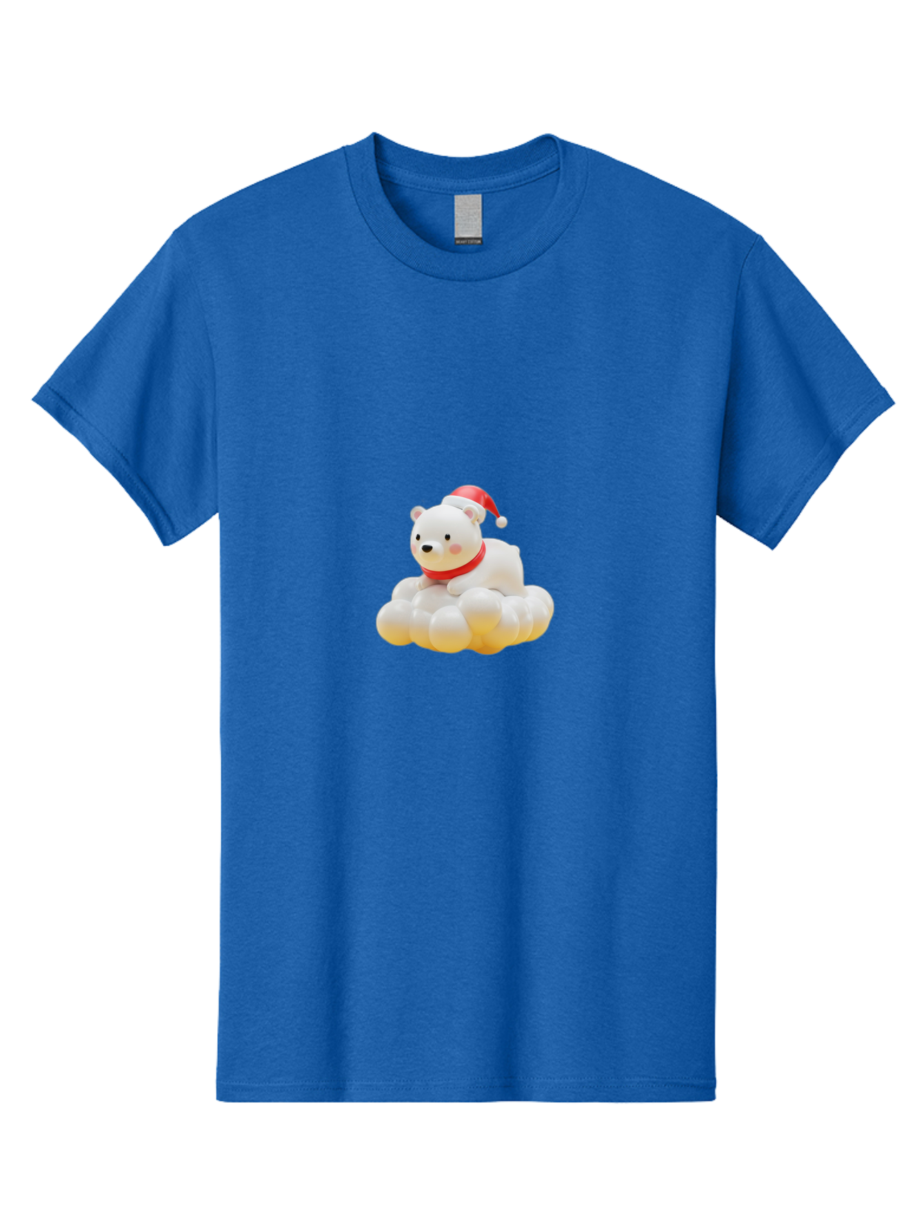 Polar-Bear-On-Cloud Men'S Graphic Tee, 100% Cotton, Comfortable Casual Summer Wear, Machine Washable, White Polar Bear, Red Santa Hat, Red Scarf, Cute Figurine, Christmas Decoration, Holiday Icon, Winter Wonderland, Festive Character Bae663